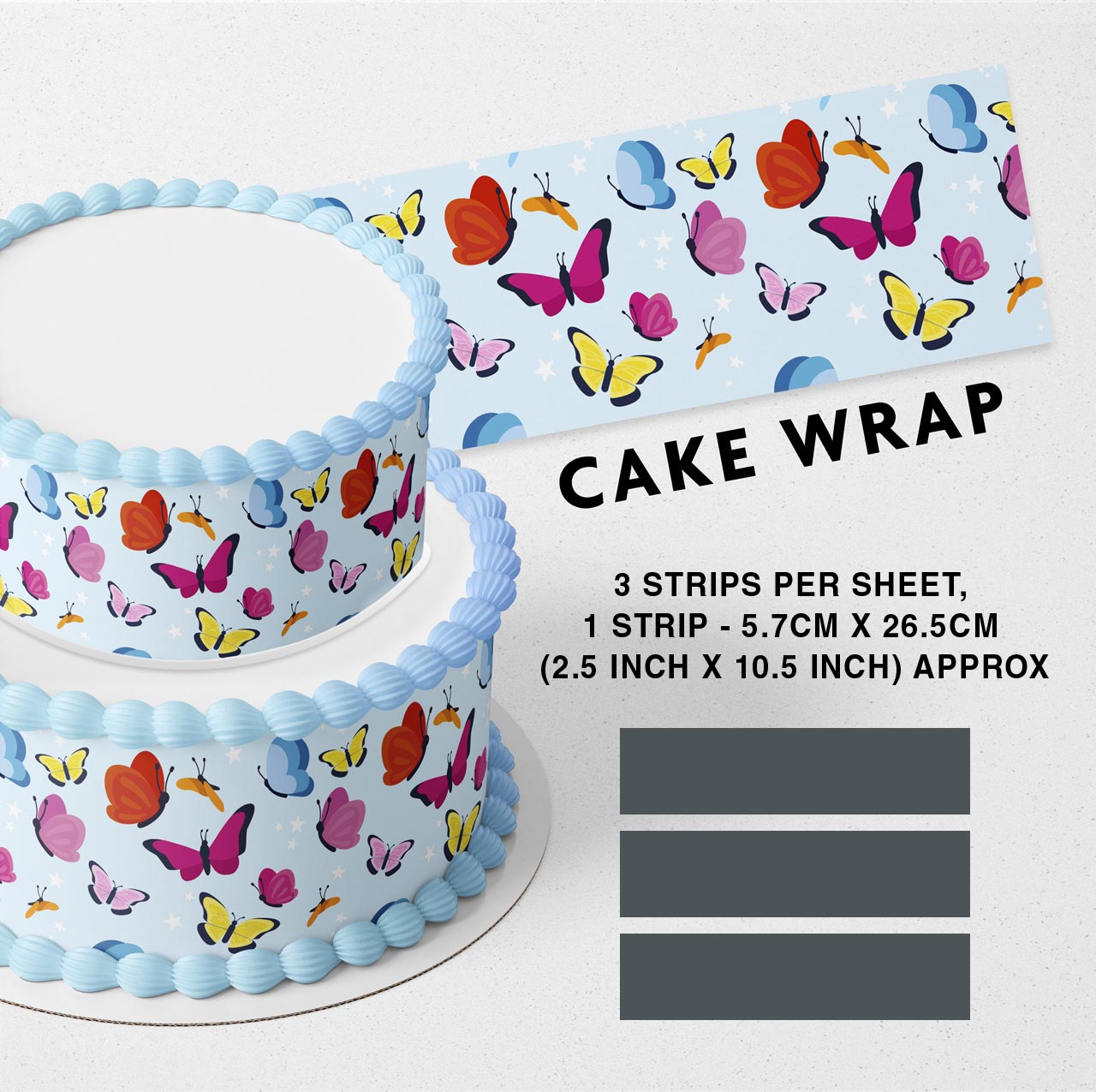 Butterflies Strips Edible Icing Printed Cake Wrap Strips Topper Ribbon Border image 0