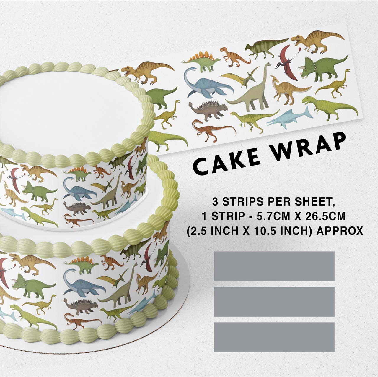 Dinosaurs Prehistoric Life Edible Icing Printed Cake Wrap Strips Topper Ribbon Border image 0