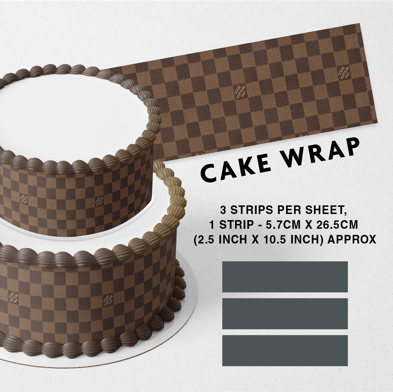 Luis Fashion Girls VittonCheckerboard Neverfull Damier Strips Edible Icing Printed Cake Wrap Strips Topper Ribbon Border image 0