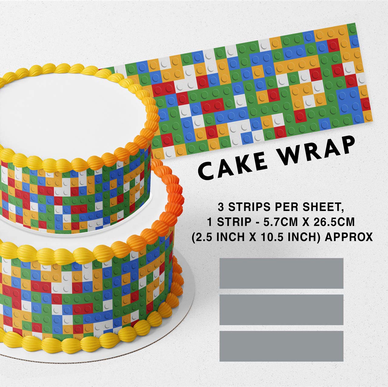 Block Bricks Build Edible Icing Printed Cake Wrap Strips Topper Ribbon Border image 0