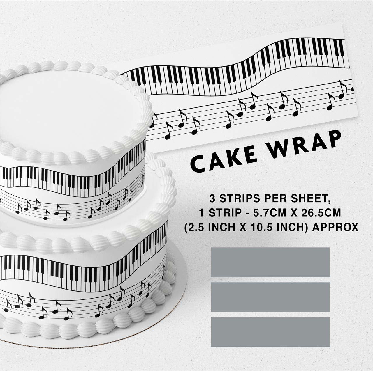 Piano Keys Edible Icing Printed Cake Wrap Strips Topper Ribbon Border image 0