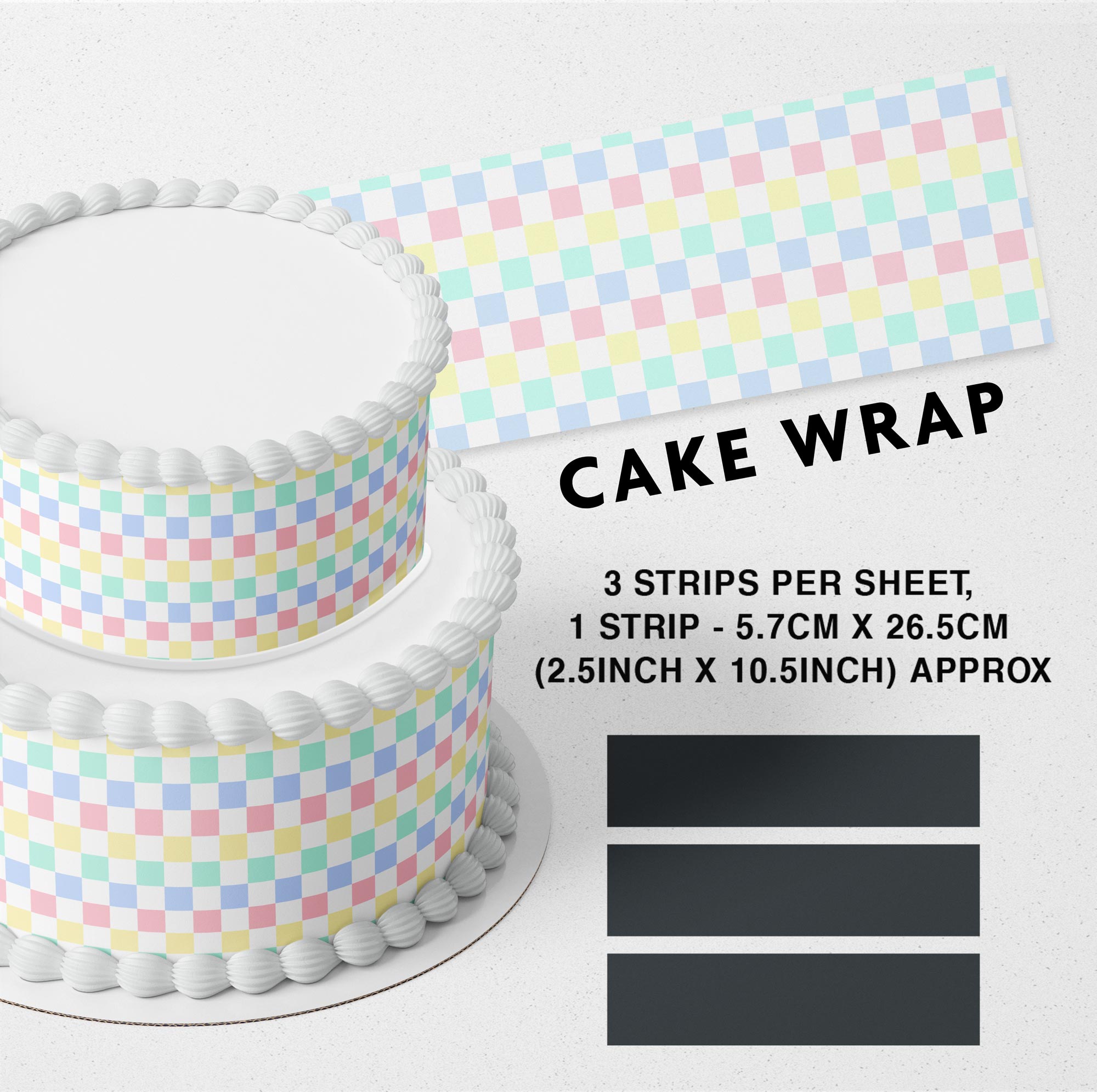 Pastel Candy Color Checkered Edible Icing Printed Cake Wrap Strips Topper Ribbon Border image 0