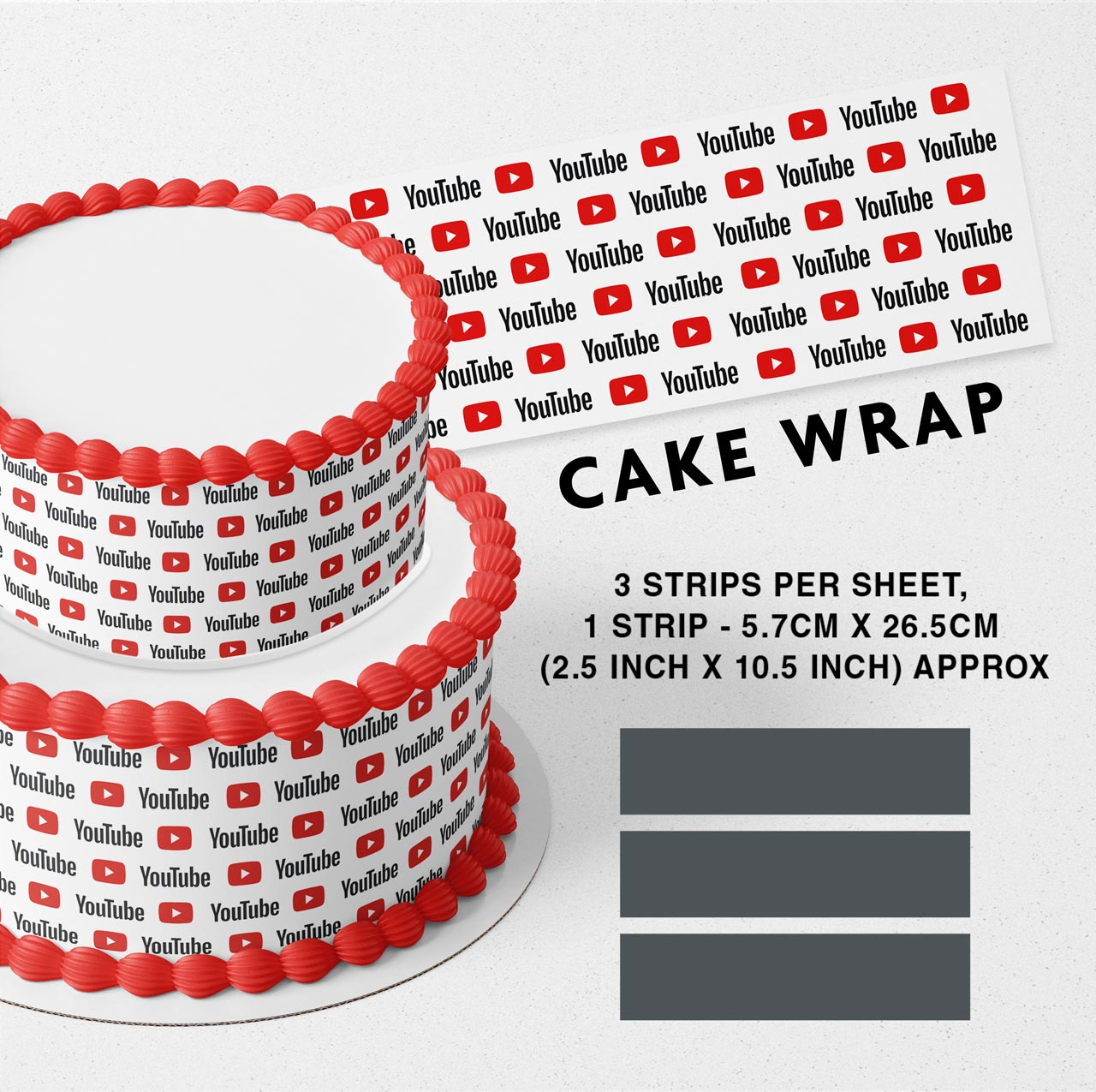 YouTube Youtuber Strips Edible Icing Printed Cake Wrap Strips Topper Ribbon Border image 0