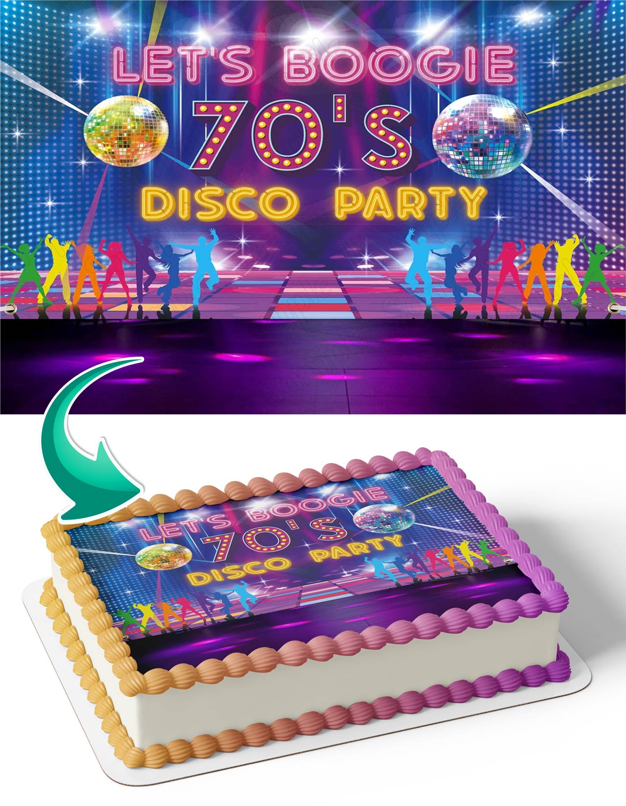 70s Disco Party Night Celebration Edible Cake Topper