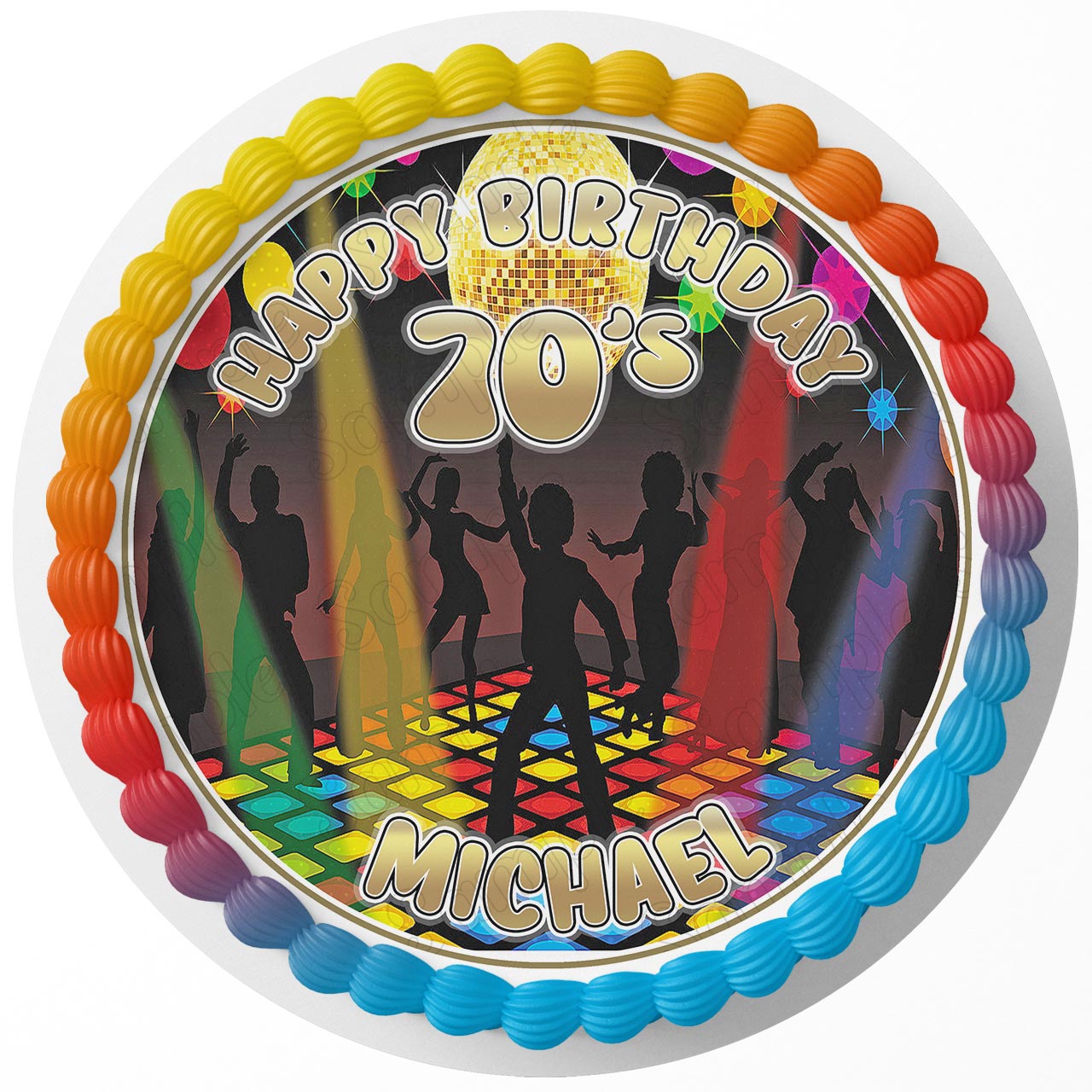 70s Disco Party Round – Icing Sheet Birthday - Personalized Edible Cake Topper | Custom Icing Sheet | Birthday Cake Decoration | Photo Cake Image