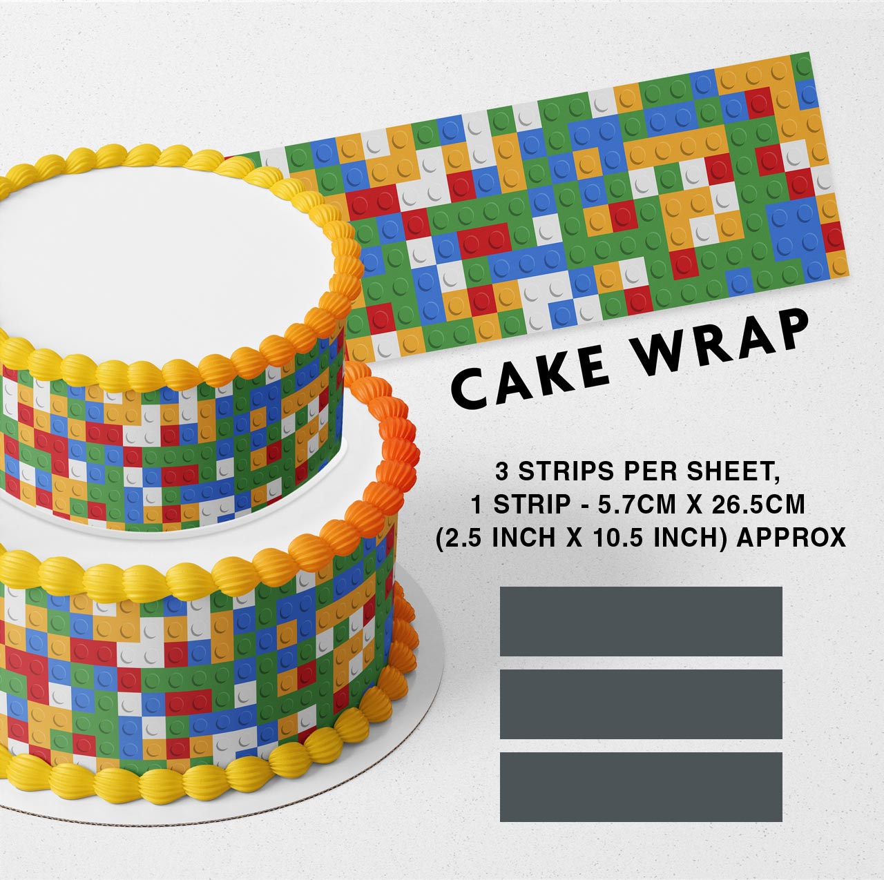 Leghos Style Block Bricks Strips Edible Icing Printed Cake Wrap Strips Topper Ribbon Border image 0