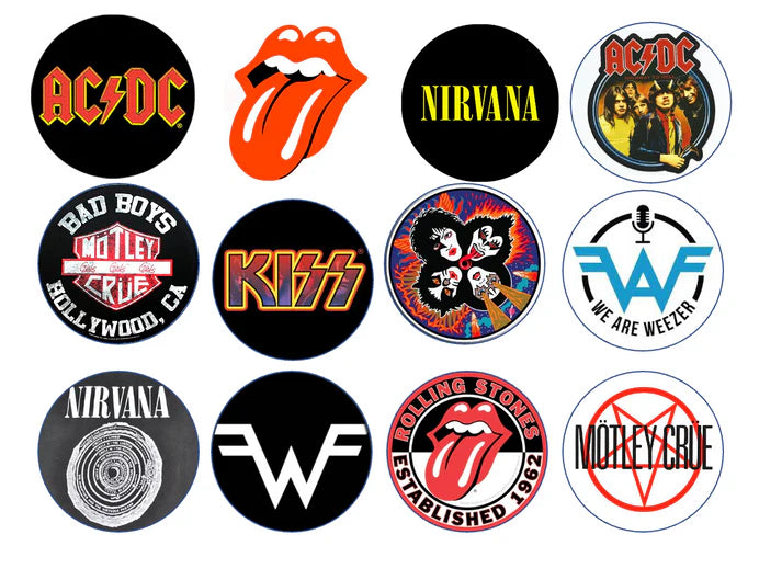 80s 90s Rock Bands Mix Edible Cupcake Toppers Icing Sheet or Wafer Paper