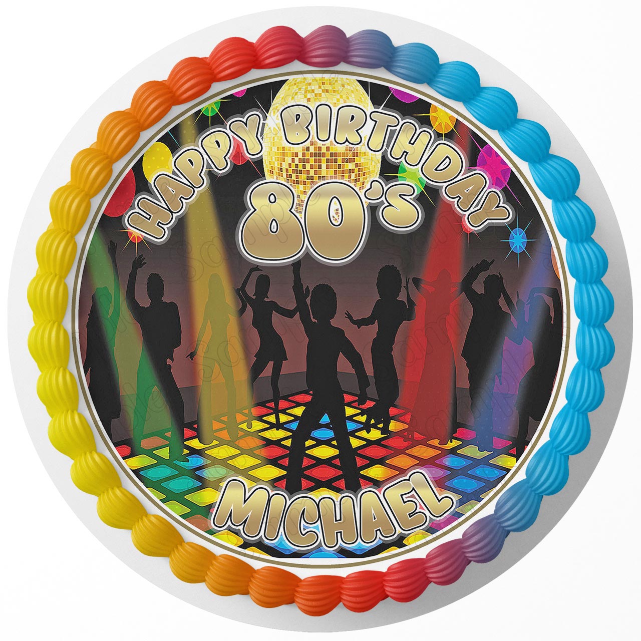 80s Disco Party Round – Icing Sheet Birthday - Personalized Edible Cake Topper | Custom Icing Sheet | Birthday Cake Decoration | Photo Cake Image