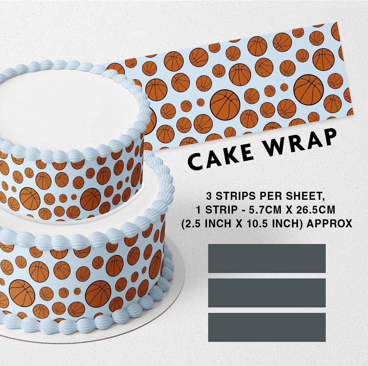 Basketball Pattern Strips Edible Icing Printed Cake Wrap Strips Topper Ribbon Border image 0