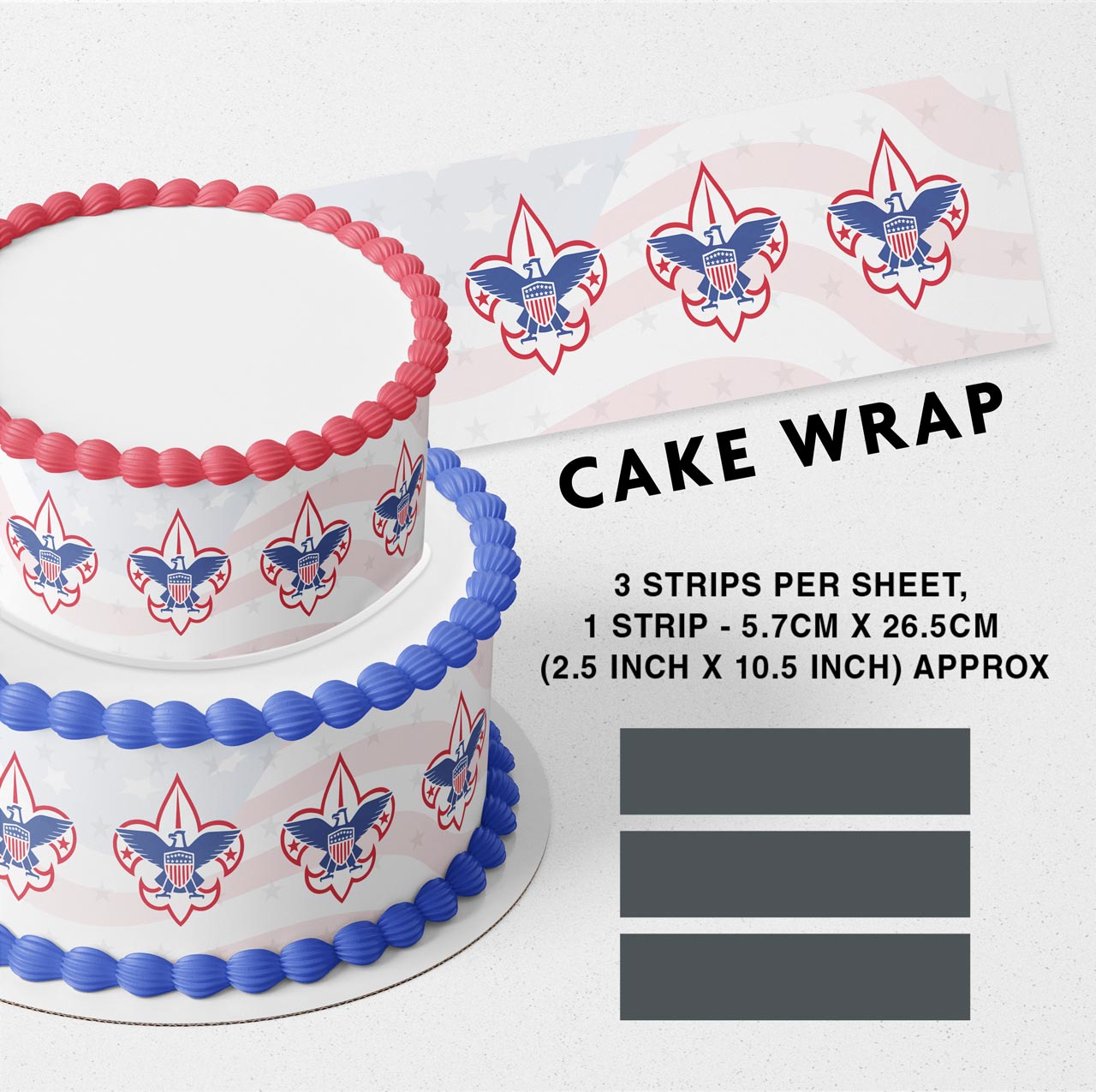 Eagle Scout Emblem Strips Edible Icing Printed Cake Wrap Strips Topper Ribbon Border image 0