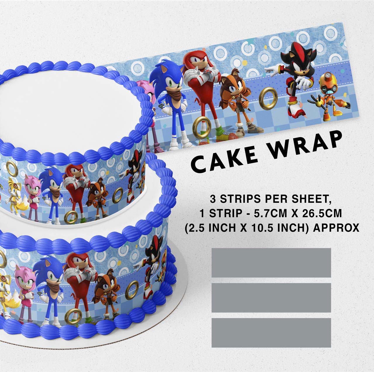 Sonix The Hedhehog Team Shadow Edible Icing Printed Cake Wrap Strips Topper Ribbon Border image 0