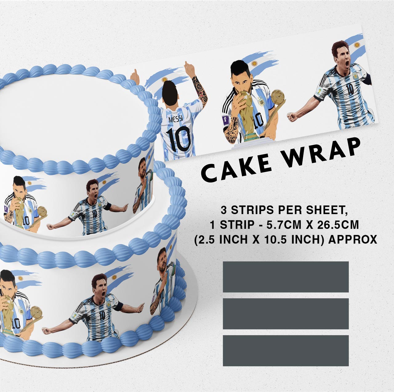 Lionel Messi Argentina Strips Edible Icing Printed Cake Wrap Strips Topper Ribbon Border image 0