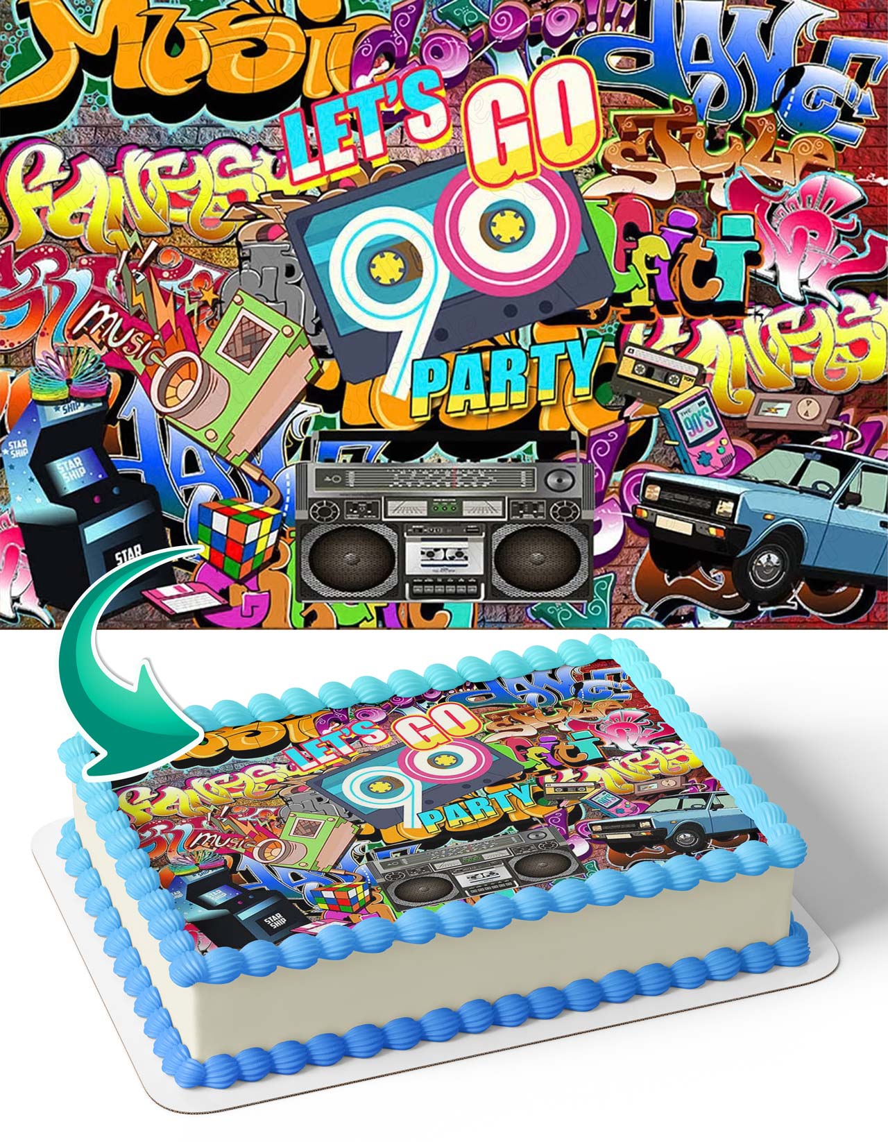 90s Party Graffiti 90th Themed Hip Hop PG Edible Cake Topper