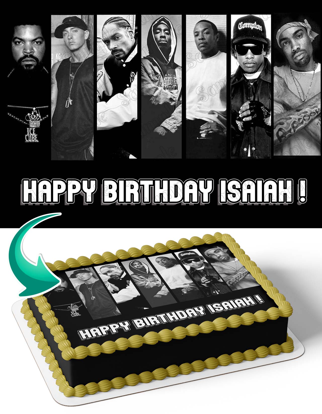 90s Rap Eminem Snoop Dog Ice Cube 2Pac Edible Cake Topper