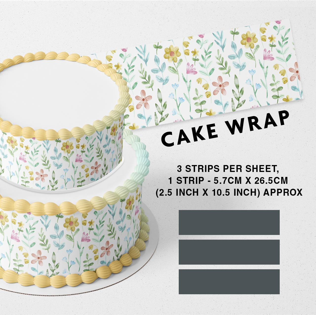 Flowers Strips Edible Icing Printed Cake Wrap Strips Topper Ribbon Border image 0