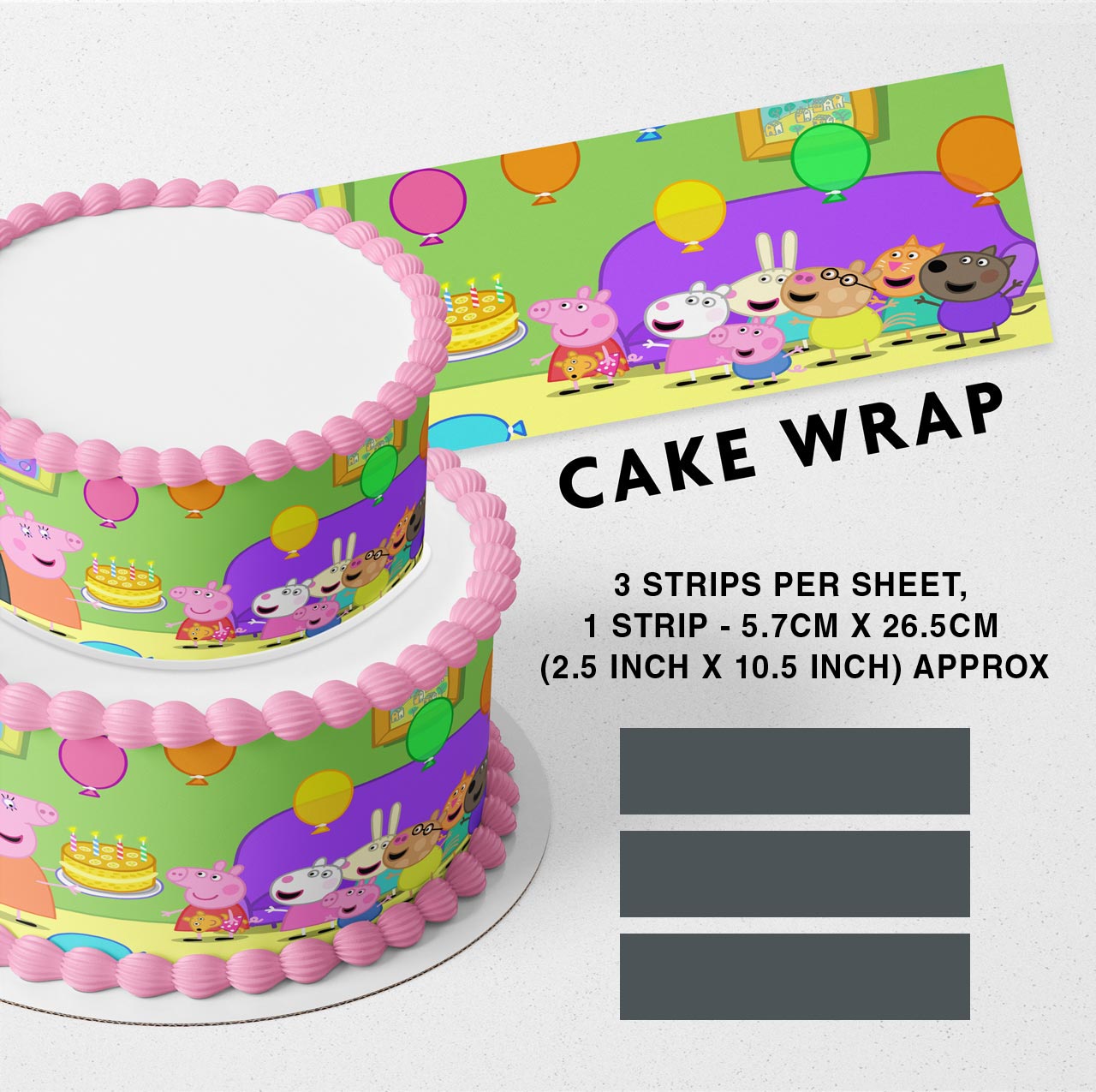 Peppa Pig Strips Edible Icing Printed Cake Wrap Strips Topper Ribbon Border image 0