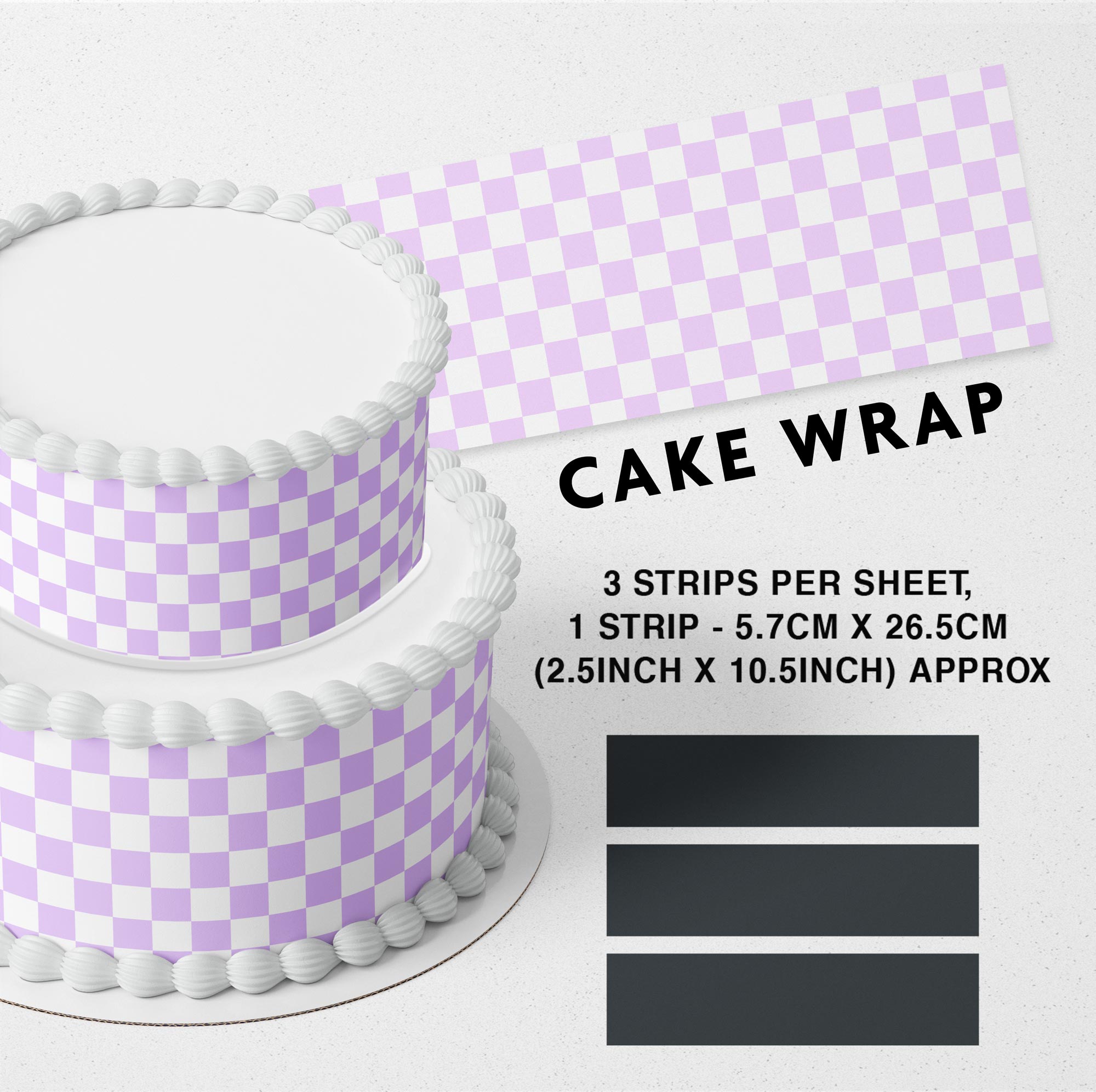 Violet Checkered Edible Icing Printed Cake Wrap Strips Topper Ribbon Border image 0