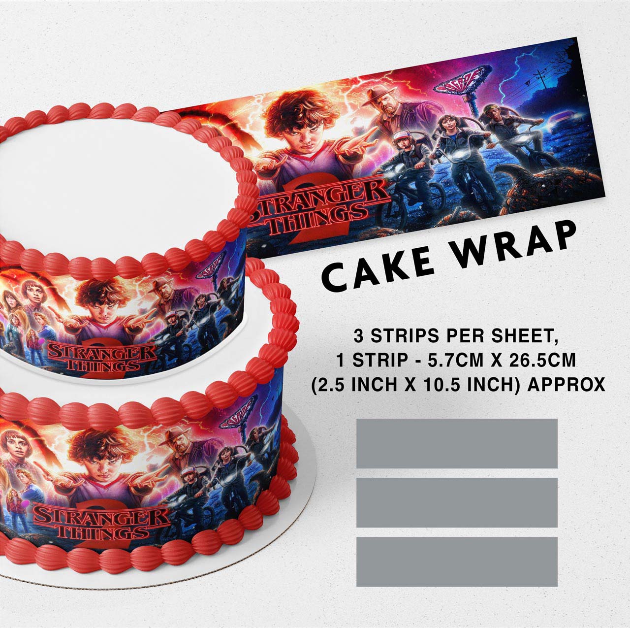 Stranger Kids Edible Icing Printed Cake Wrap Strips Topper Ribbon Border image 0