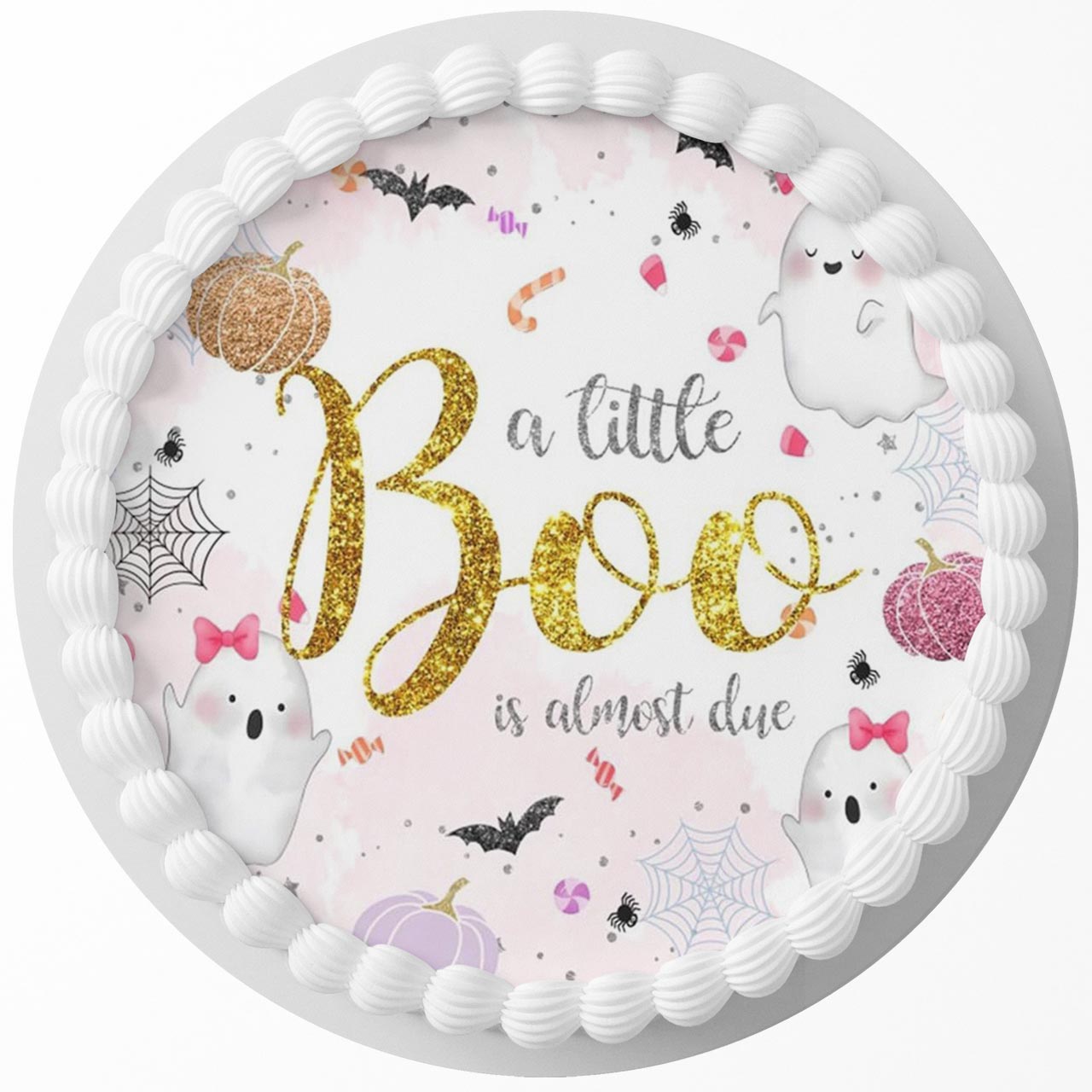 A Little Boo Is Almost Due Horror Round – Icing Sheet Birthday - Personalized Edible Cake Topper | Custom Icing Sheet | Birthday Cake Decoration