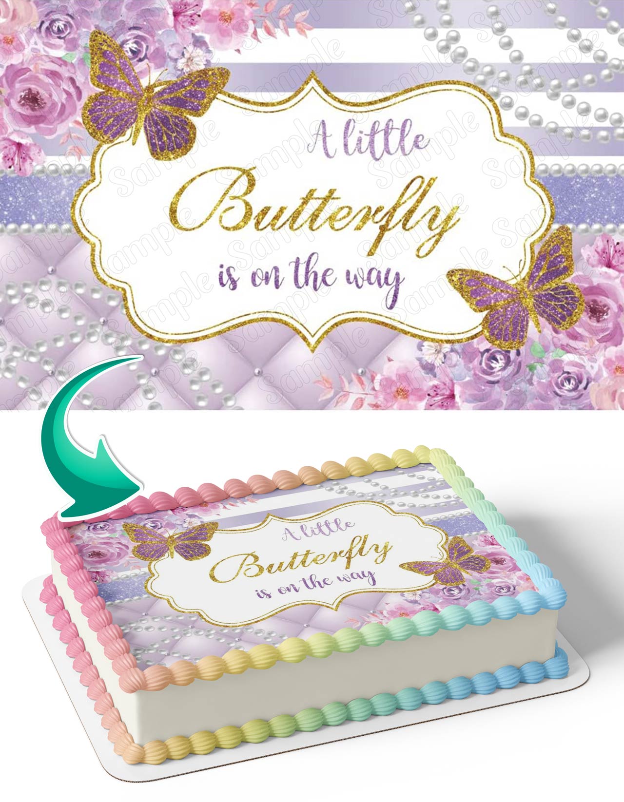 A Little Butterfly Is On The Way Girl Baby Shower Edible Cake Topper