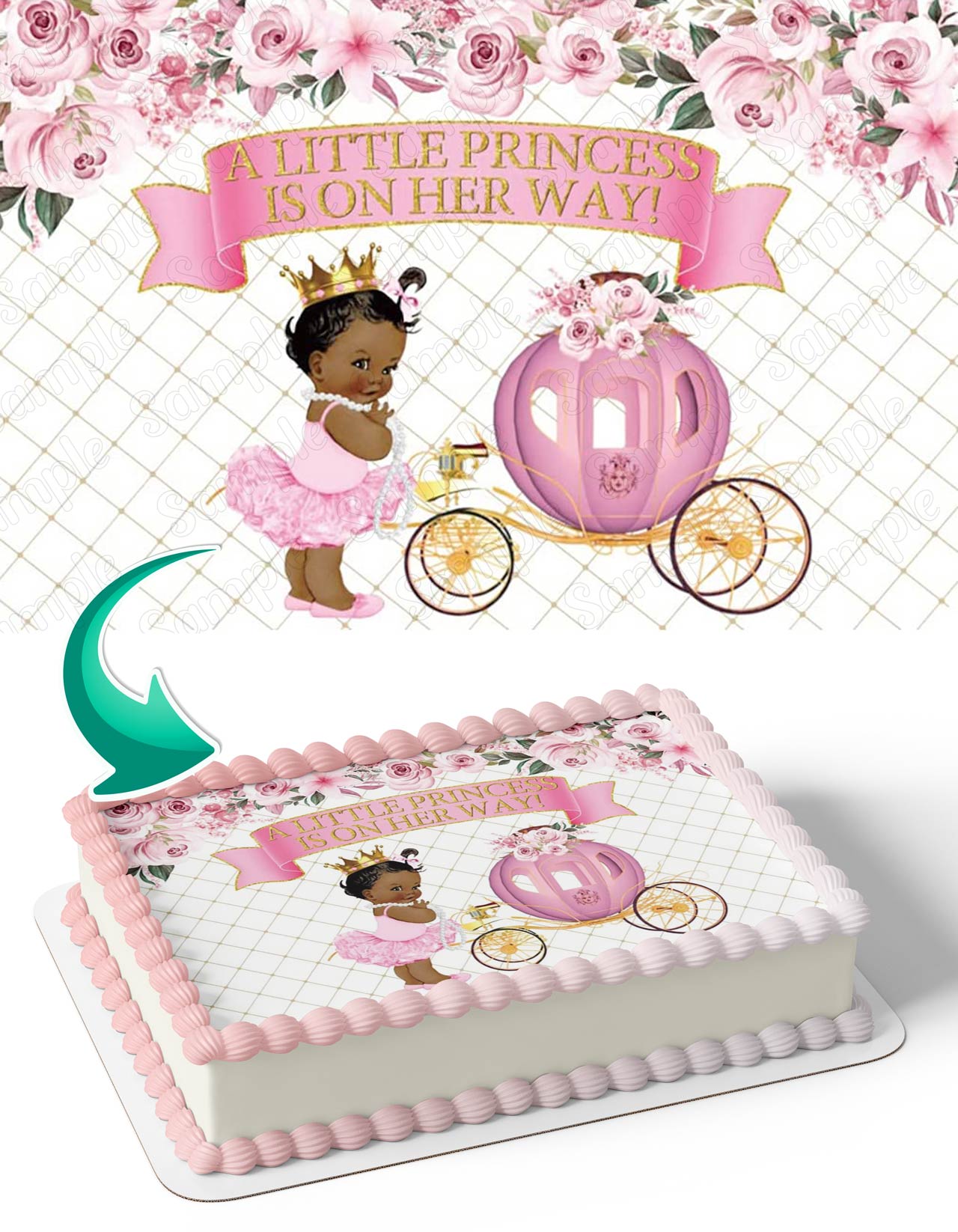 A Little Princess Is On Her Way African American Baby Girl Edible Cake Topper
