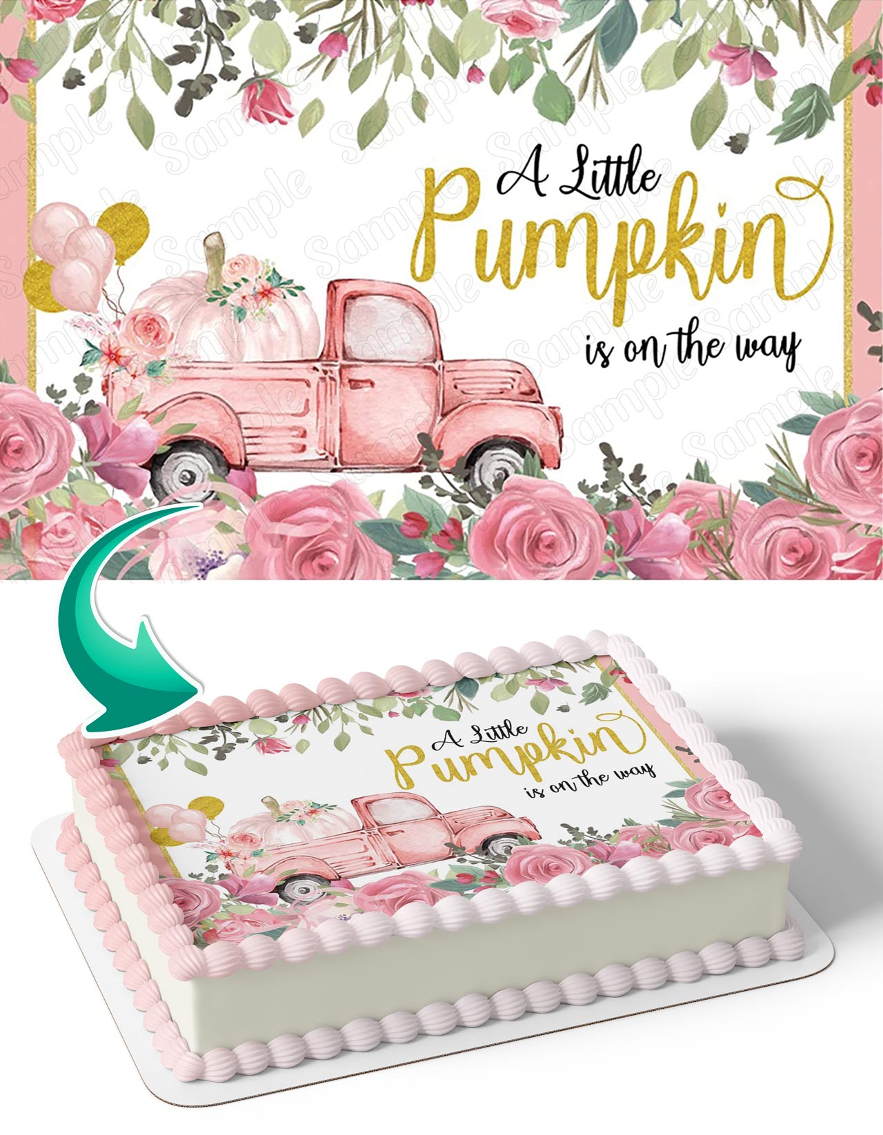 A Little Pumpkin Is On The Way Girl Edible Cake Topper