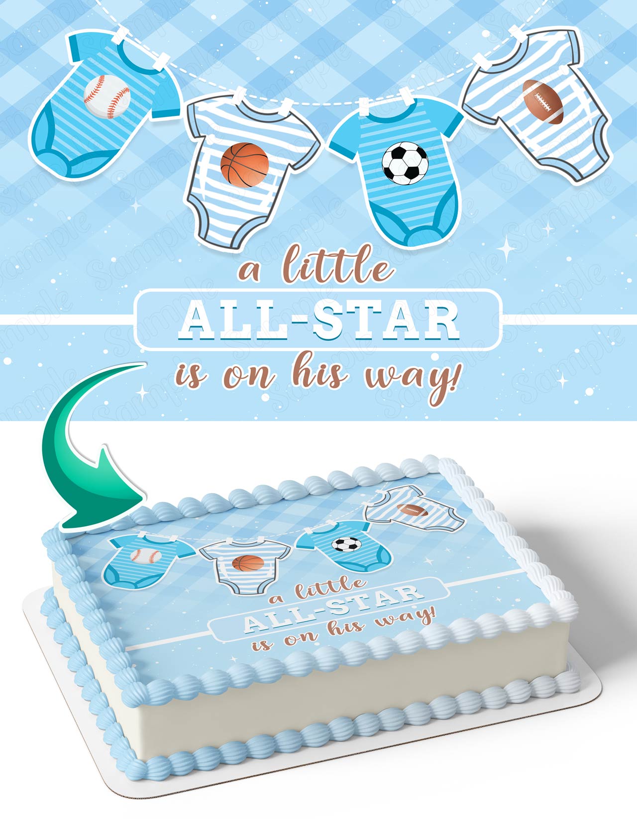 A Little All Star Is On His Way Boy Baby Shower Edible Cake Topper