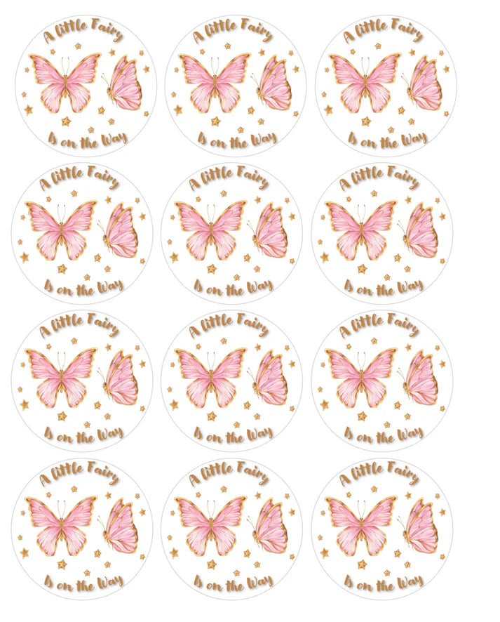 A Little Fairy Is on the Way Baby Shower Pink Edible Cupcake Toppers Icing Sheet or Wafer Paper