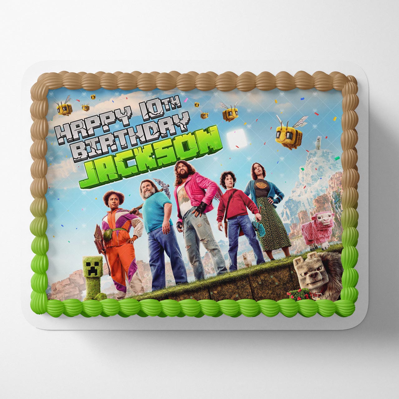 A Mine Blocks Pixel Craft Movie Themed MMG Edible Cake Topper