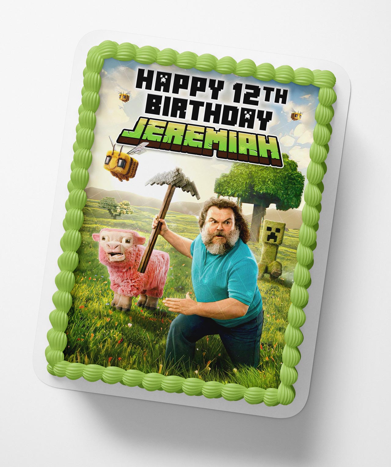 A Mine Blocks Pixel Craft Movie Themed MCF Edible Cake Topper