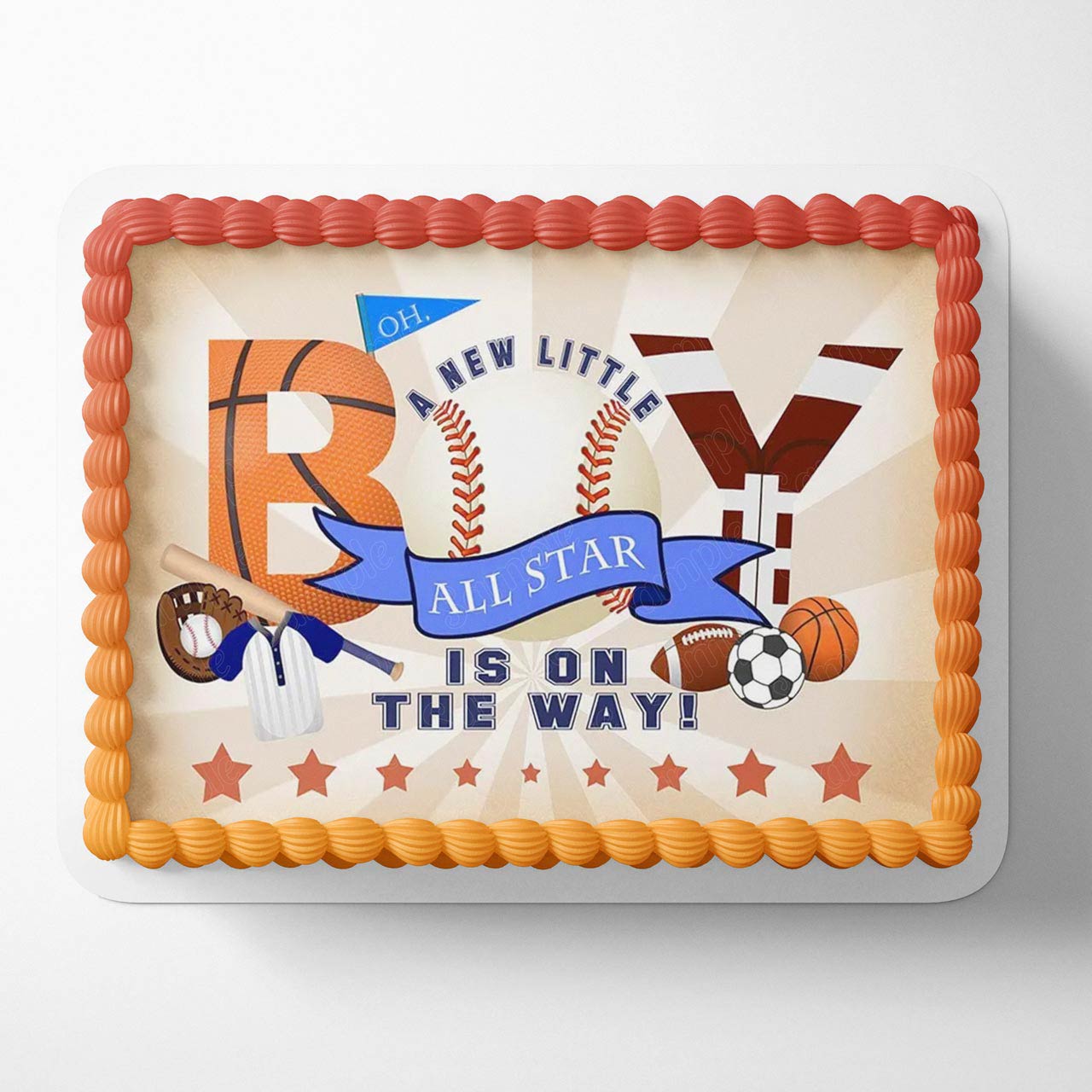 A New Little All Star is on the Way Sport Baby Shower Edible Cake Topper