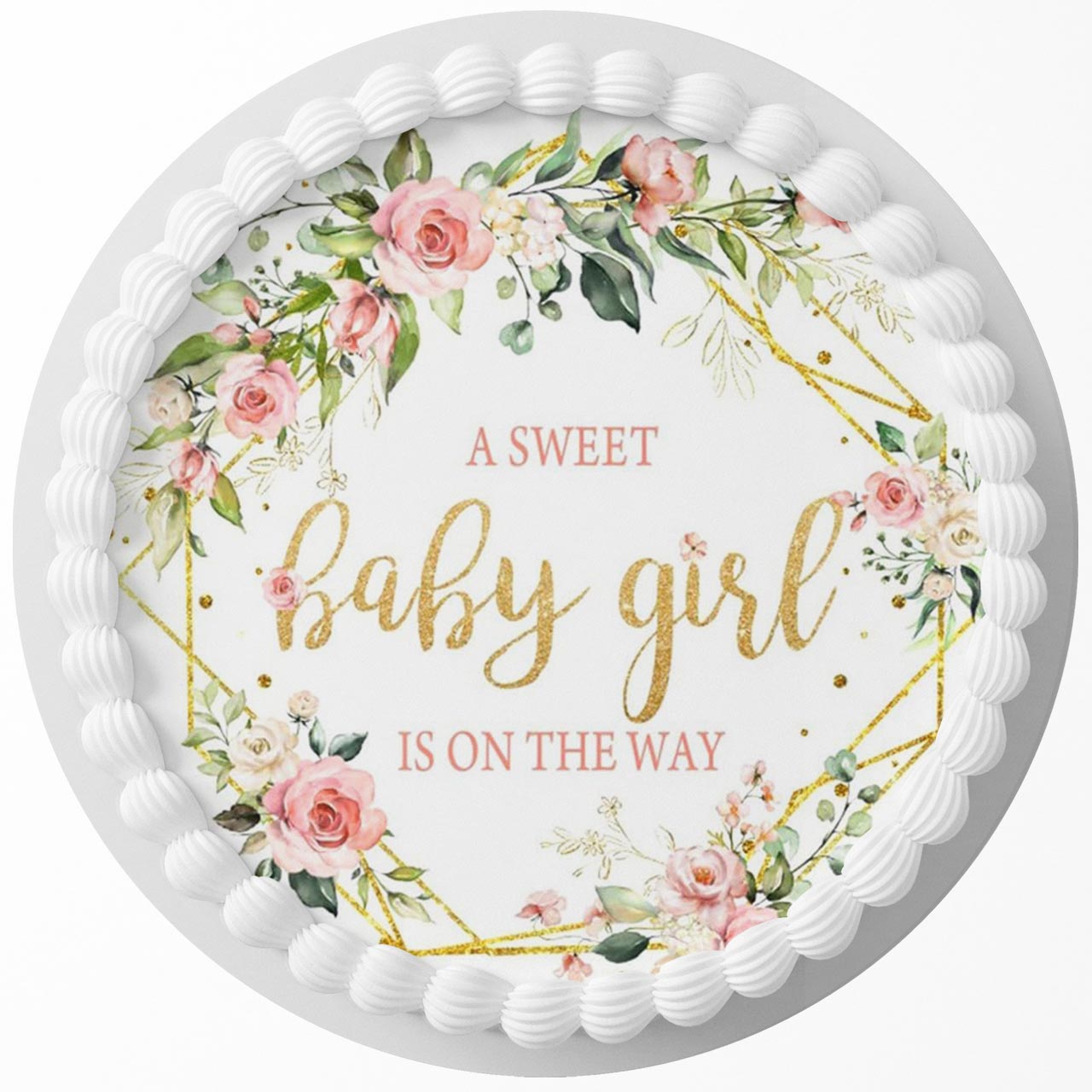 A Sweet Baby Girl Is On The Way Floral NFX Round – Icing Sheet Bi - Personalized Edible Cake Topper | Custom Icing Sheet | Birthday Cake Decoration