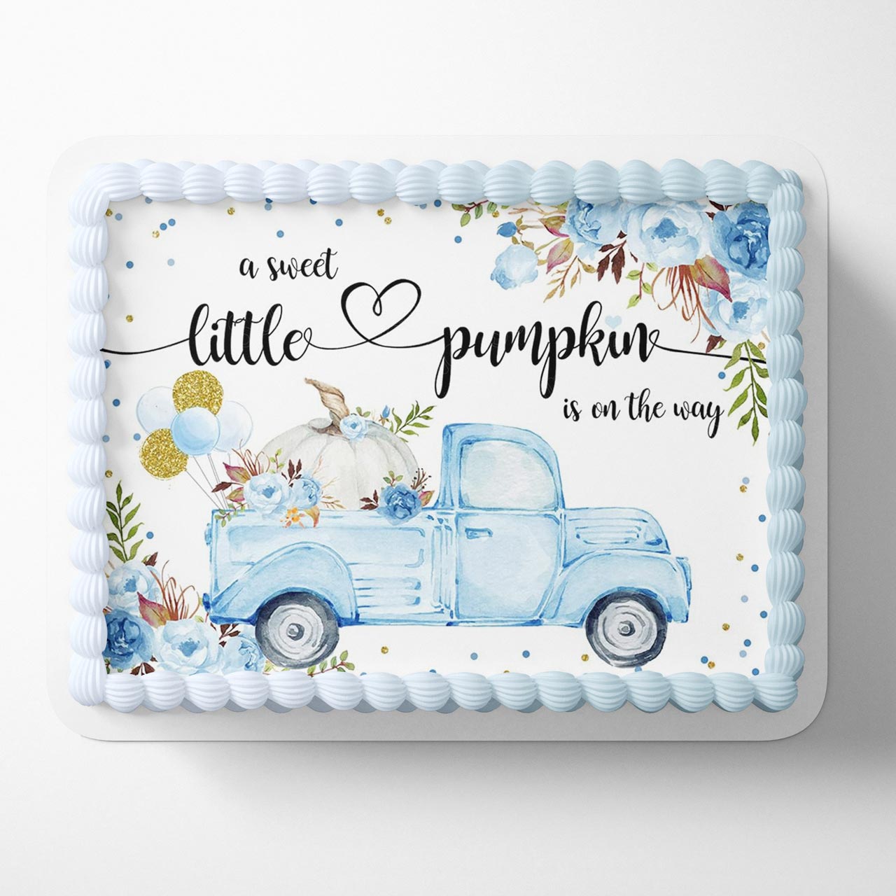 A Sweet Little Pumpkin is On The Way Boys Blue Truck BBG Edible Cake Topper