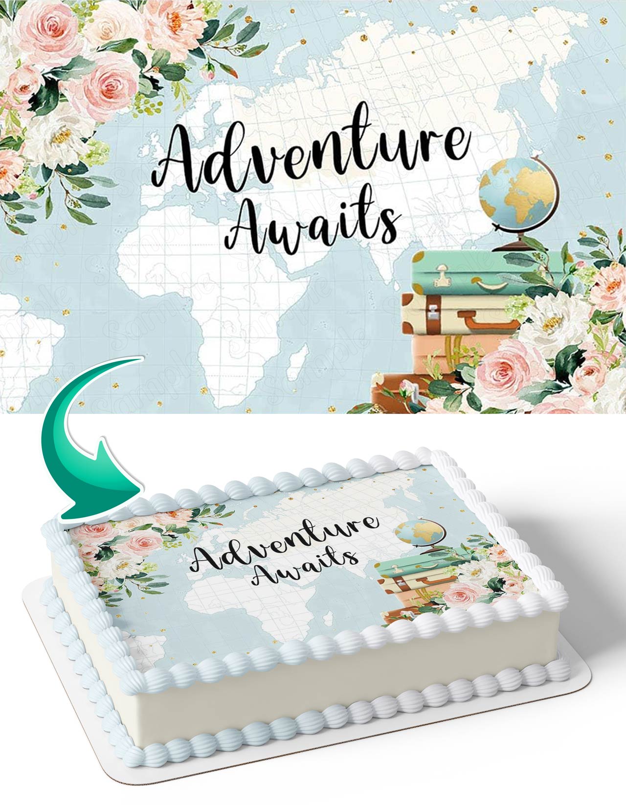 Adventure Awaits Adventure Begins Map Around World Edible Cake Topper