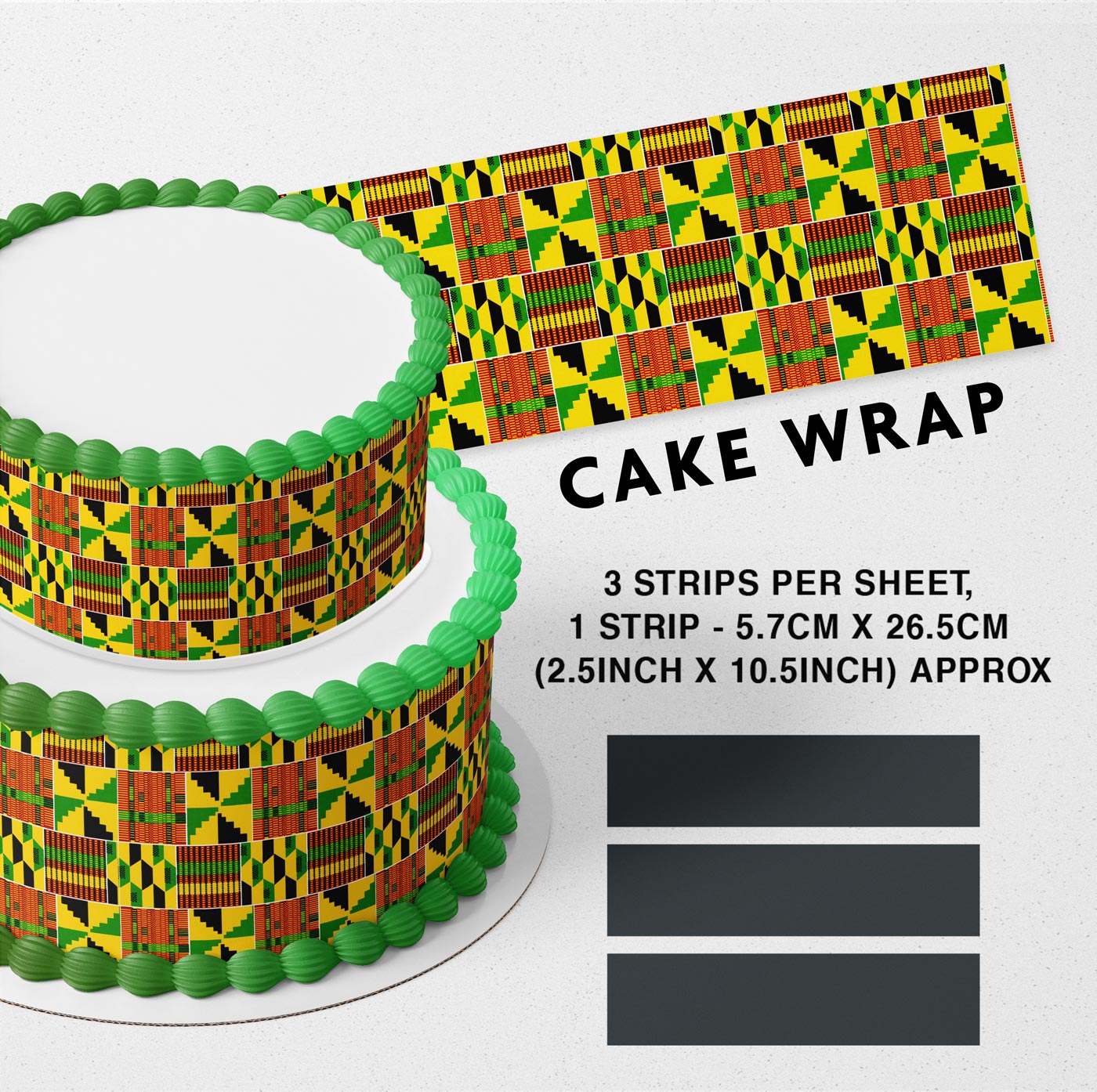 African Tribal Kente Colorful Geometric Mosaic Pattern Strips - Edible Cake Wrap | Icing Sheet | Birthday Cake Decoration