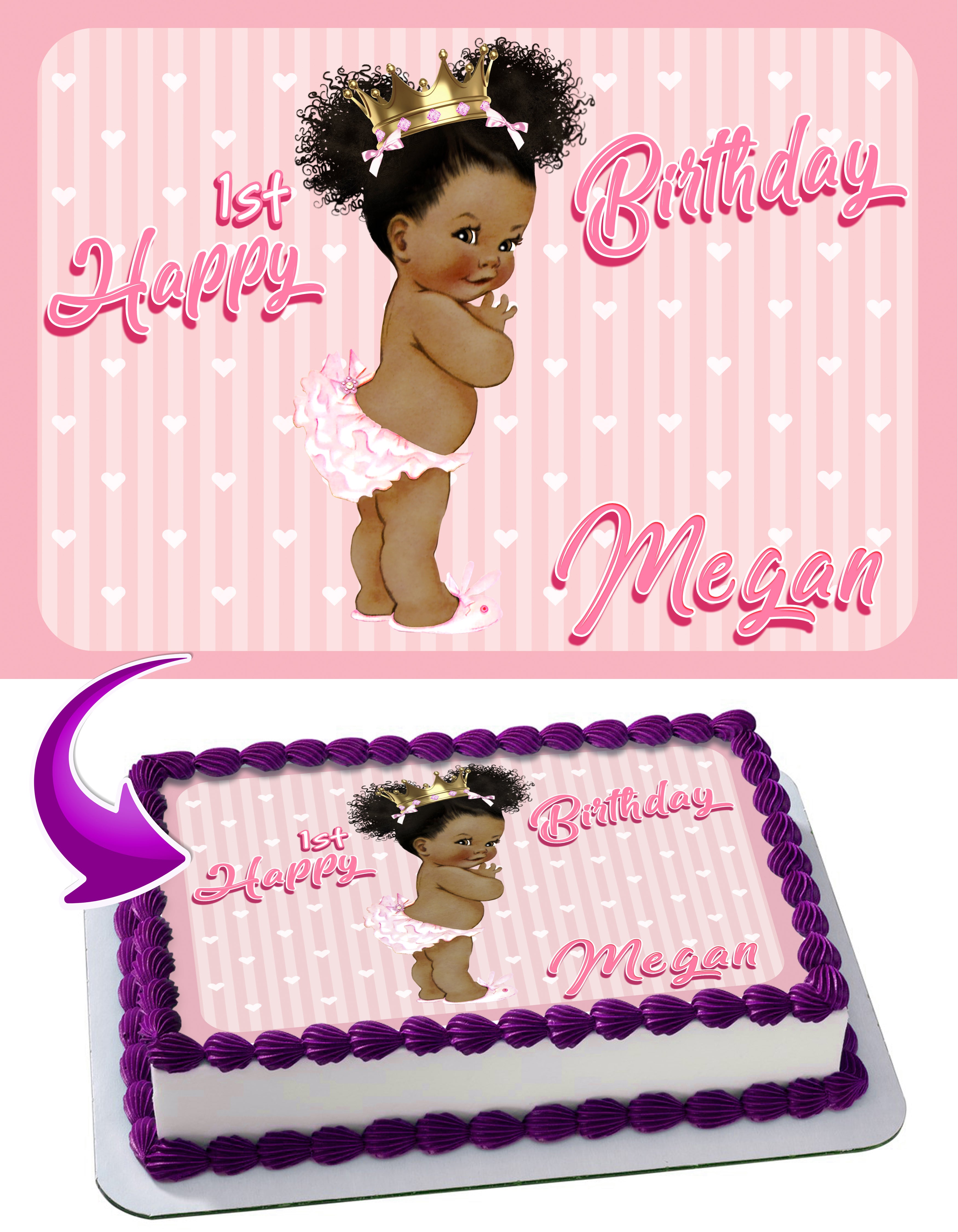Afro American Black Princess Baby PKG Edible Cake Topper