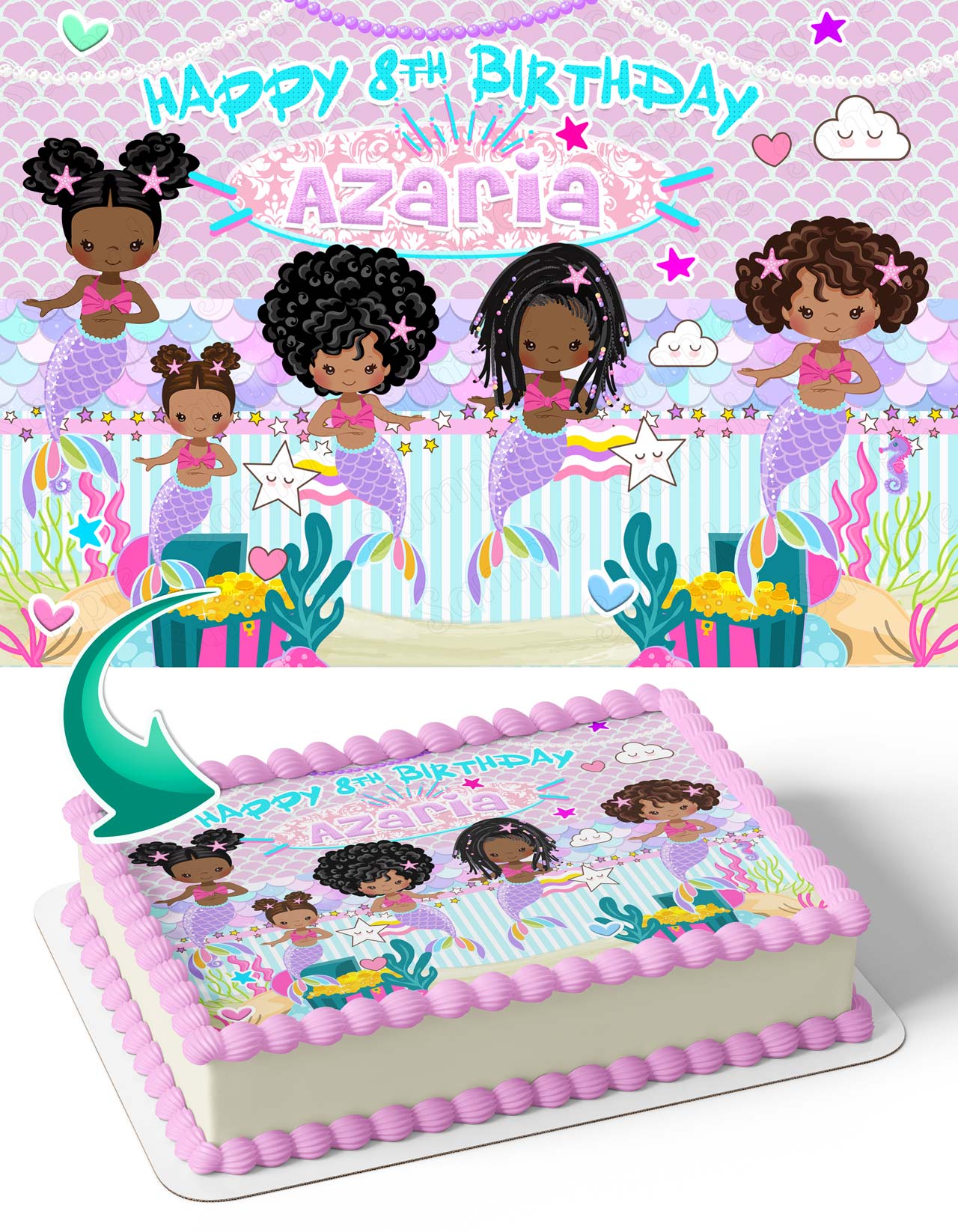 Afro American Mermaid Black Princess Edible Cake Topper