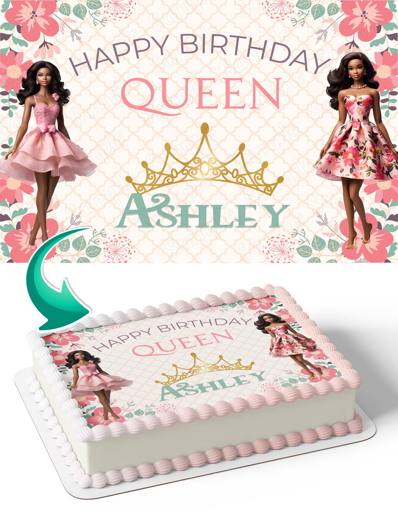 Afro American Princess Queen Ladys Girls KL Edible Cake Topper