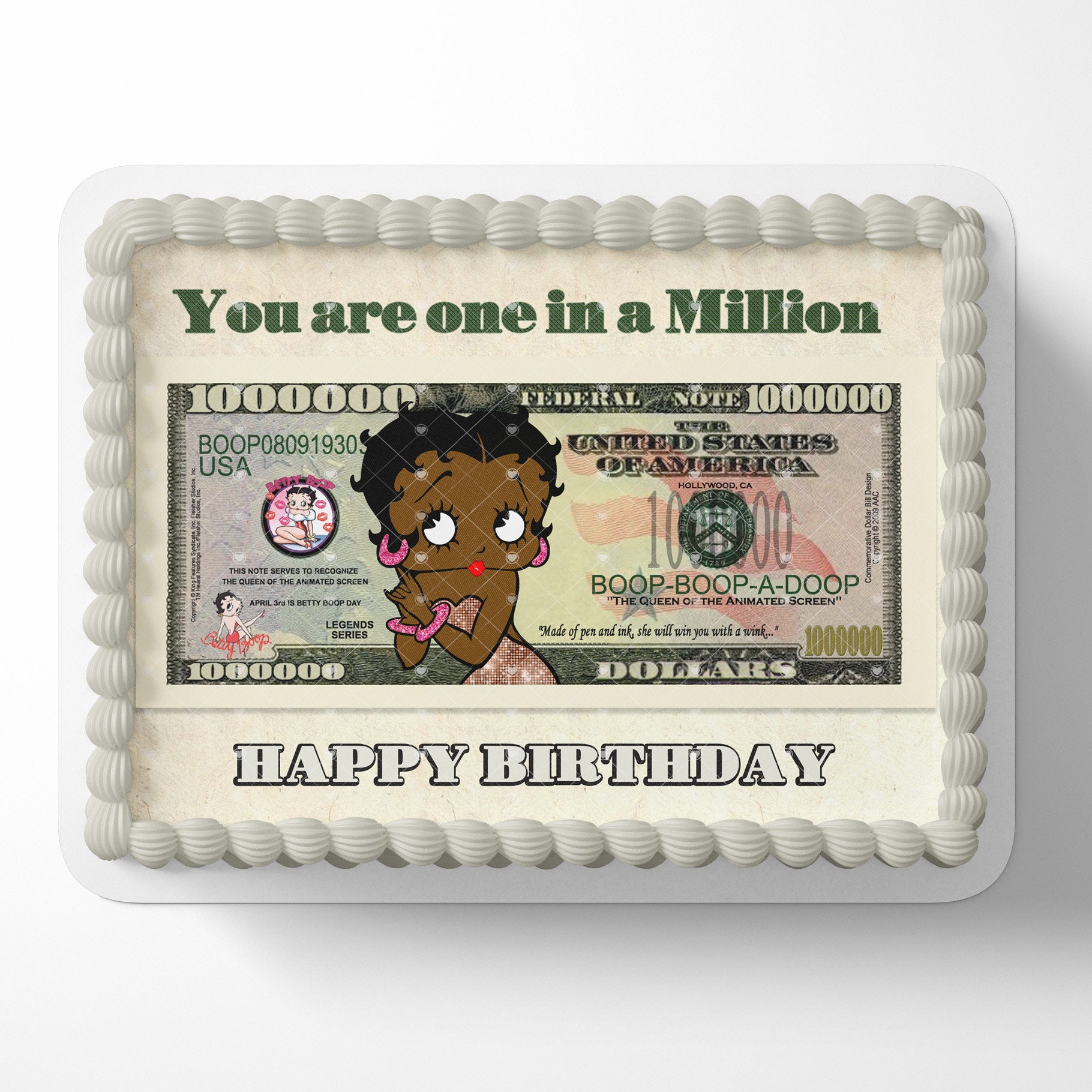 African American Betty Boop $100 Bill Edible Cake Topper