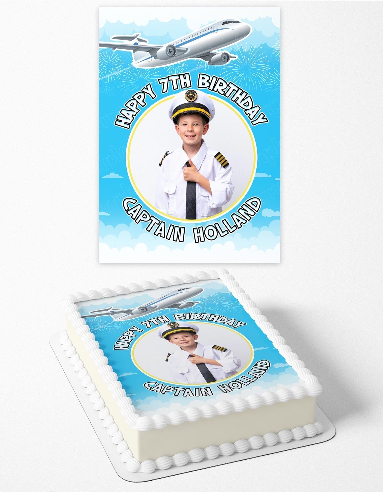 Airplane Airline Pilot Captain Photo Frame – Birthday Image - Personalized Edible Cake Topper | Custom Icing Sheet | Birthday Cake Decoration