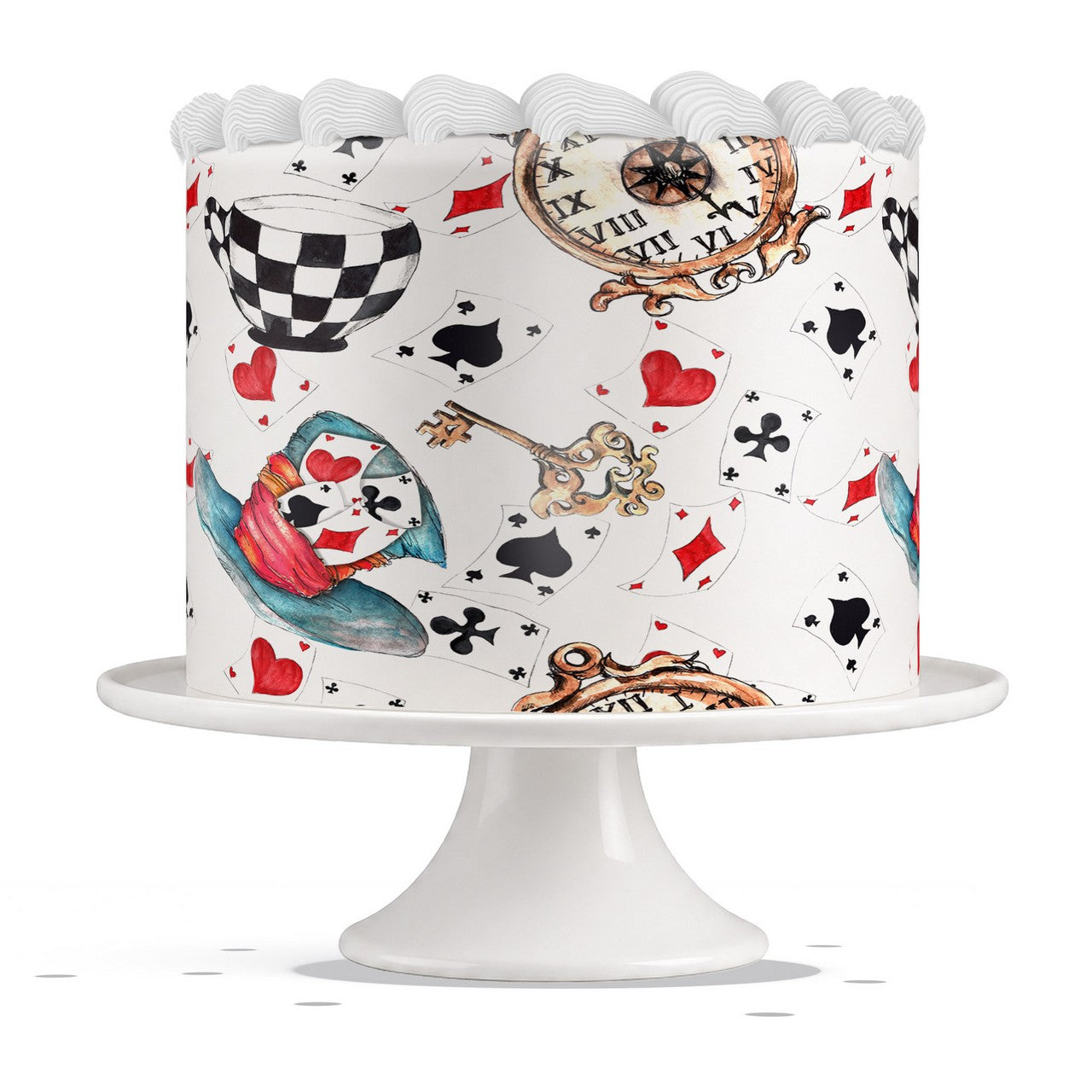 Alice Wonderland Cards and Clock edible cake wrap strip icing sheet
