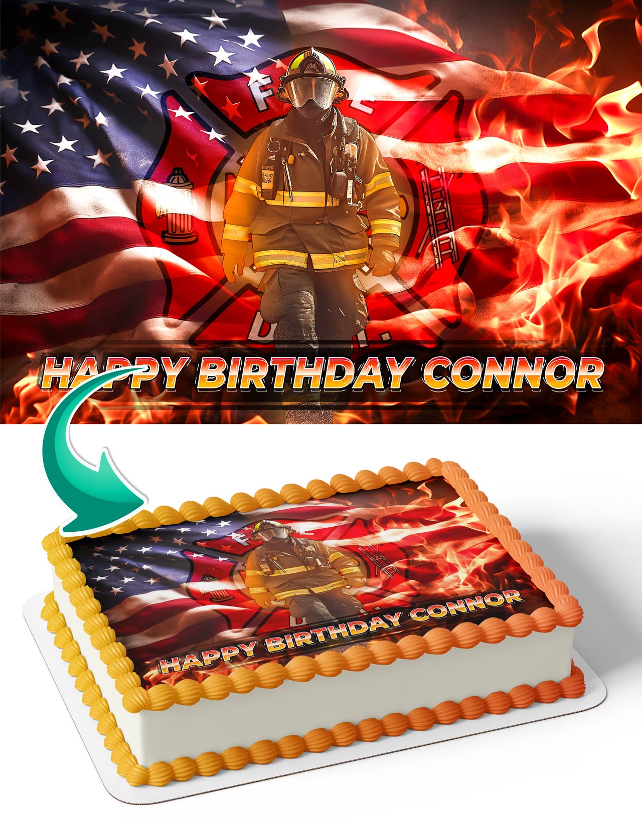 American Firefighter USA Rescue 1 Edible Cake Topper