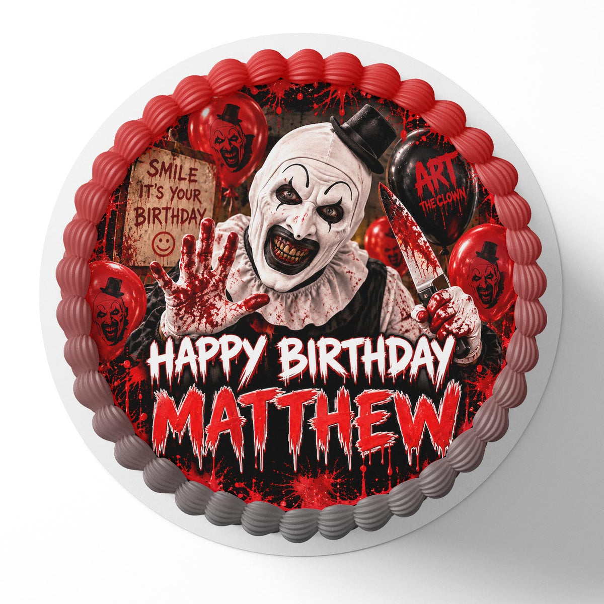 Art the Clown Horror Edible Cake Topper | Birthday Cake Decoration | Photo Cake Image | Custom Edible Cake Topper