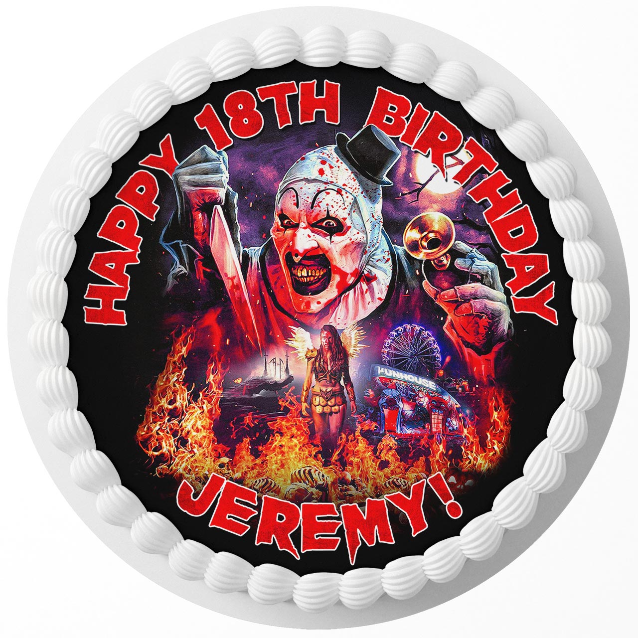 Art the Clown Terrifier Round – Icing Sheet Birthday - Personalized Edible Cake Topper | Custom Icing Sheet | Birthday Cake Decoration