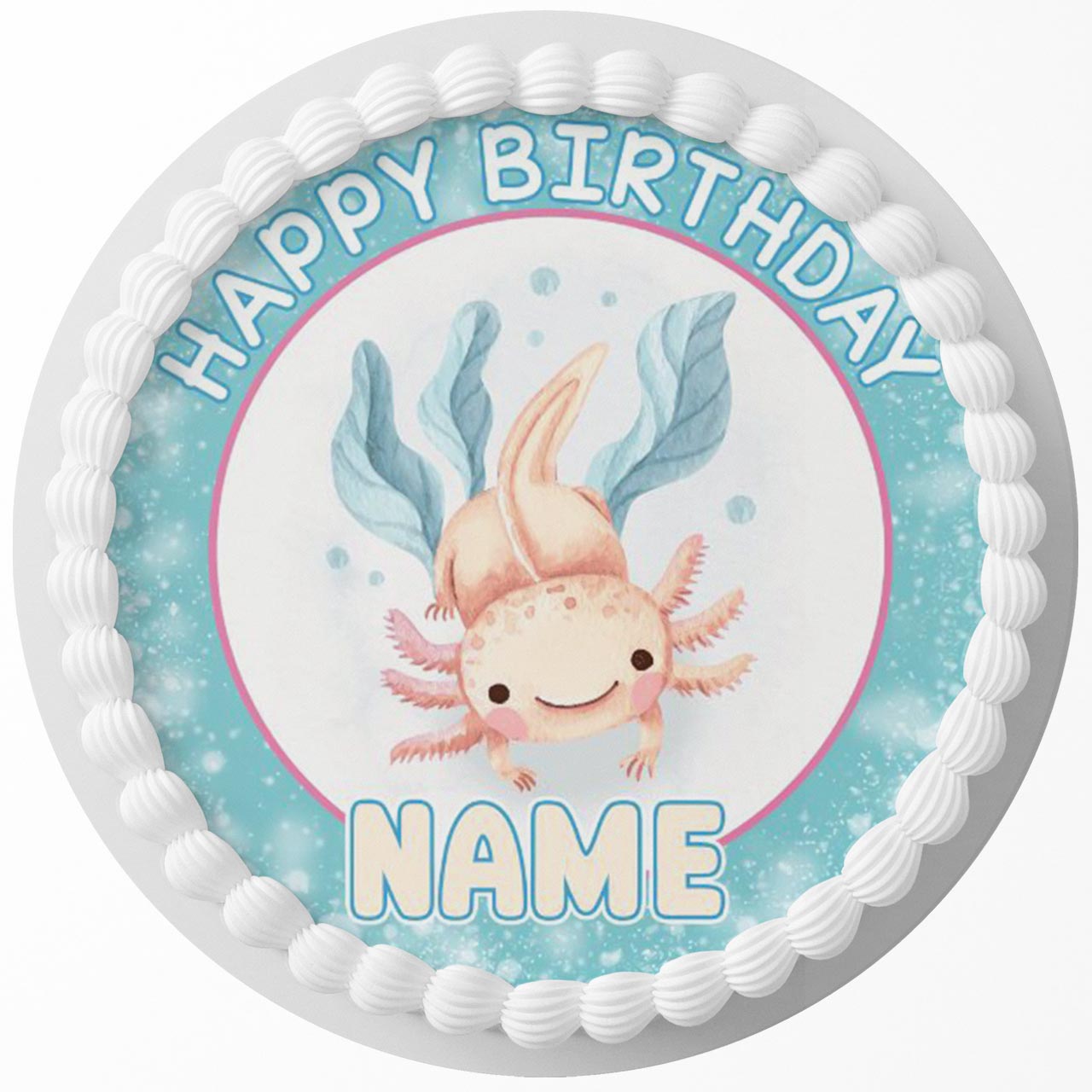 Mexican Axolotl Cute Pet Round – Icing Sheet Birthday - Personalized Edible Cake Topper | Custom Icing Sheet | Birthday Cake Decoration