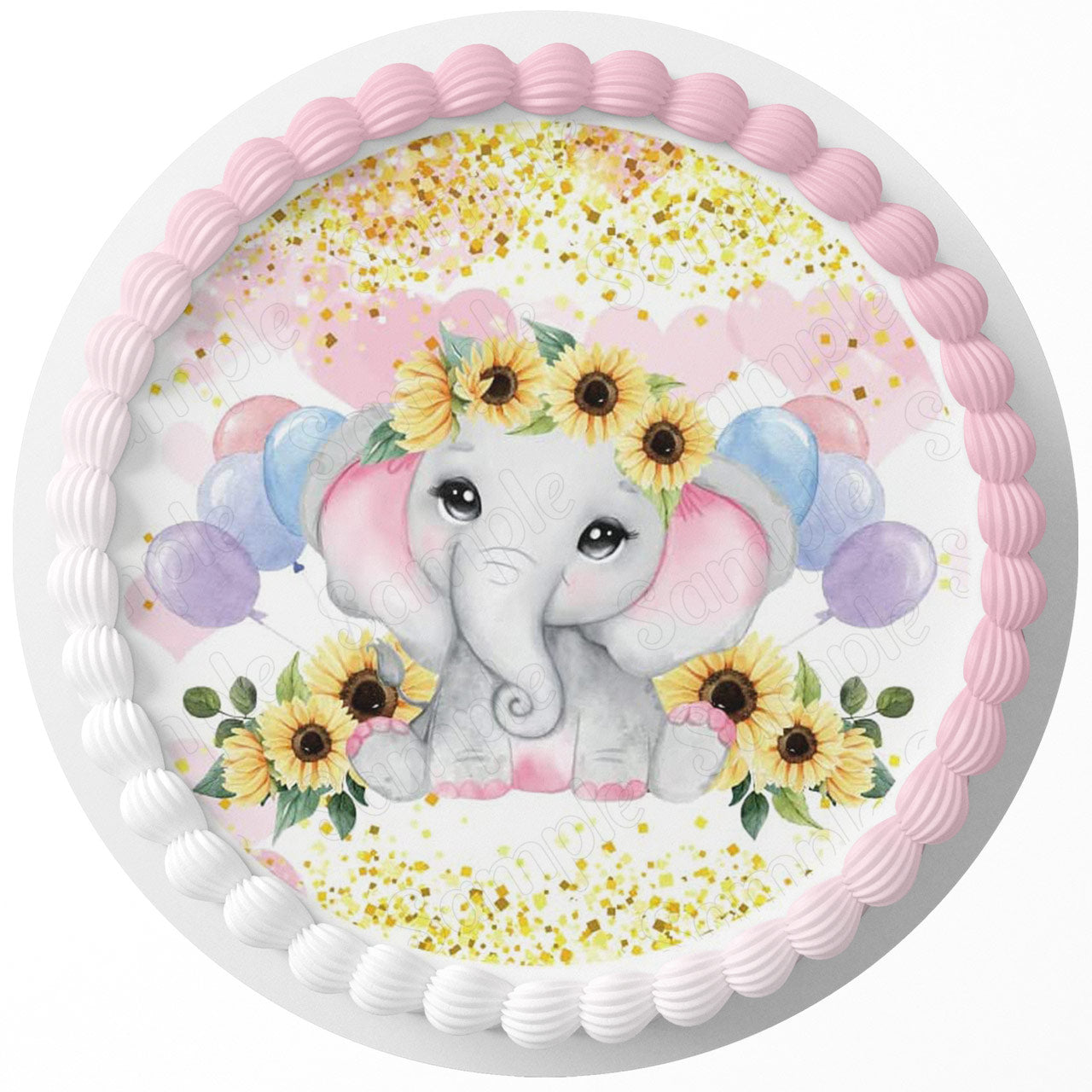 Baby Elephant Girl Pink Round – Icing Sheet Birthday - Personalized Edible Cake Topper | Custom Icing Sheet | Birthday Cake Decoration