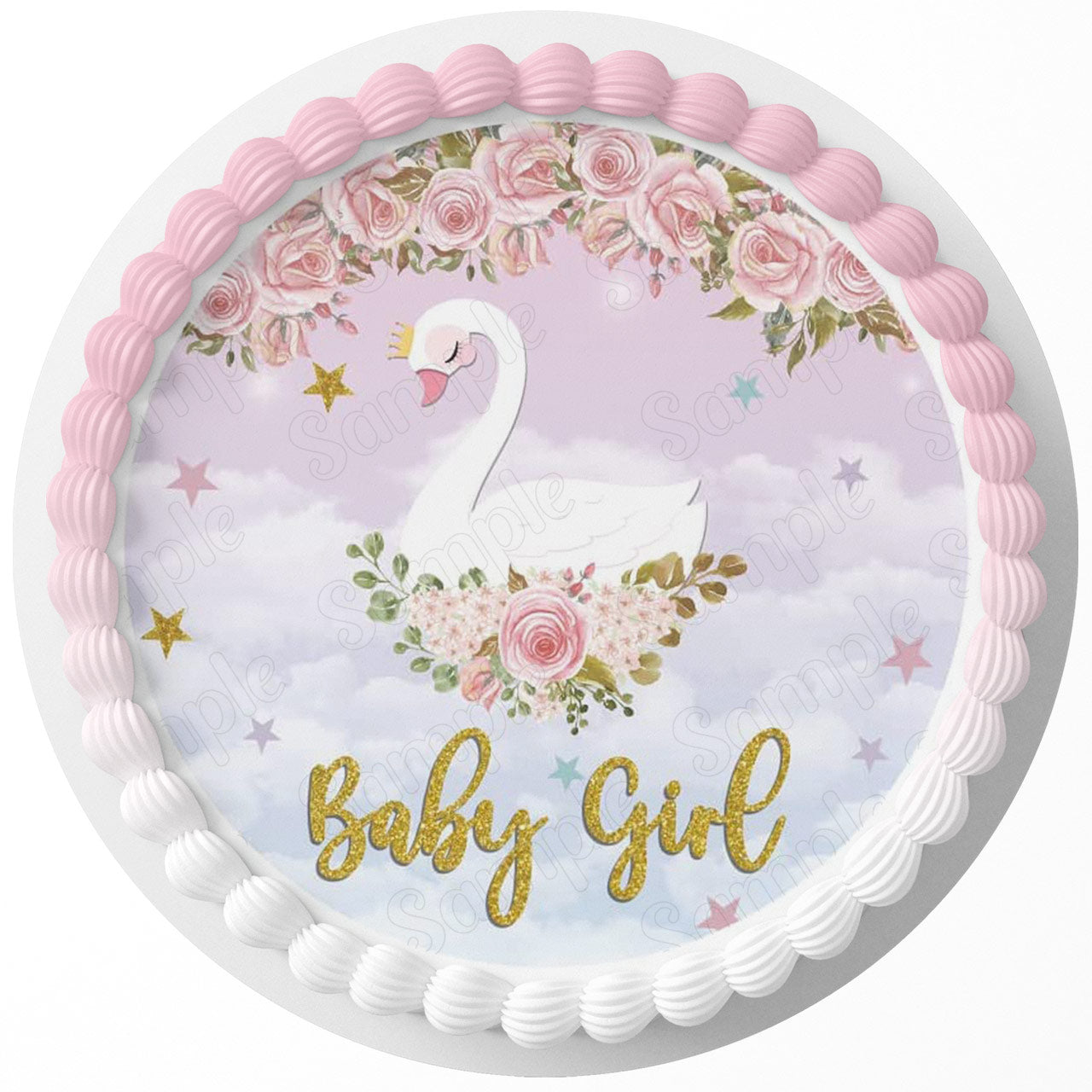 Baby Girl Goose Flowers Round – Icing Sheet Birthday - Personalized Edible Cake Topper | Custom Icing Sheet | Birthday Cake Decoration