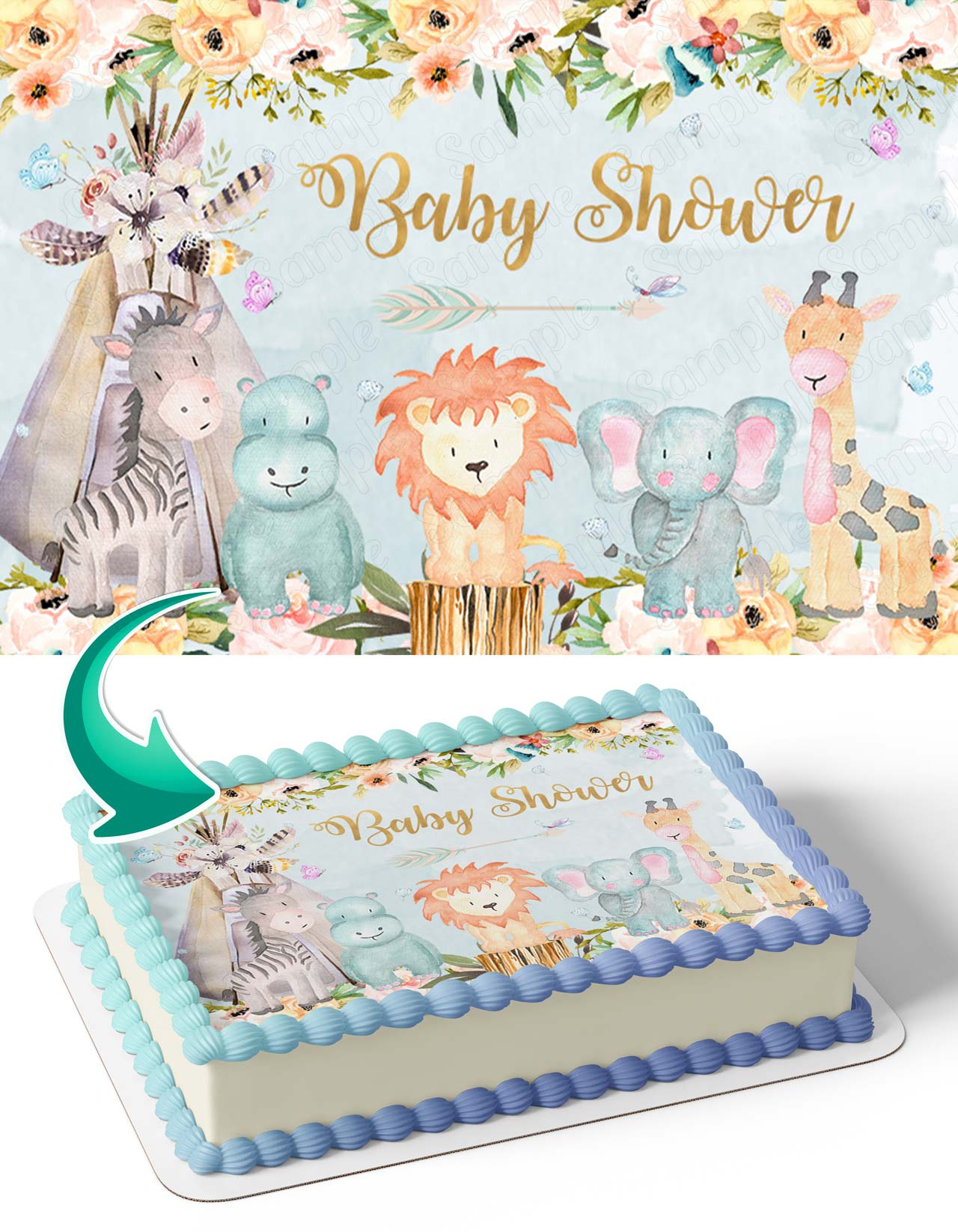 Baby Shower Jungle Safari Animals BSJ Edible Cake Topper