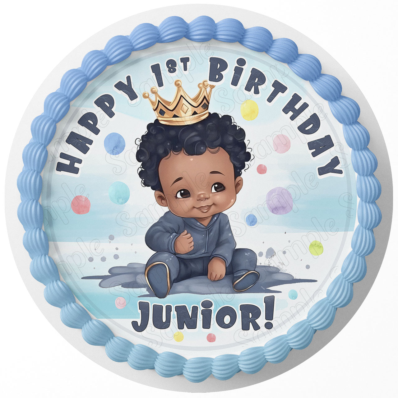 Baby Afro American Boy Cute King Kids Prince King Round – Icing S - Personalized Edible Cake Topper | Custom Icing Sheet | Birthday Cake Decoration