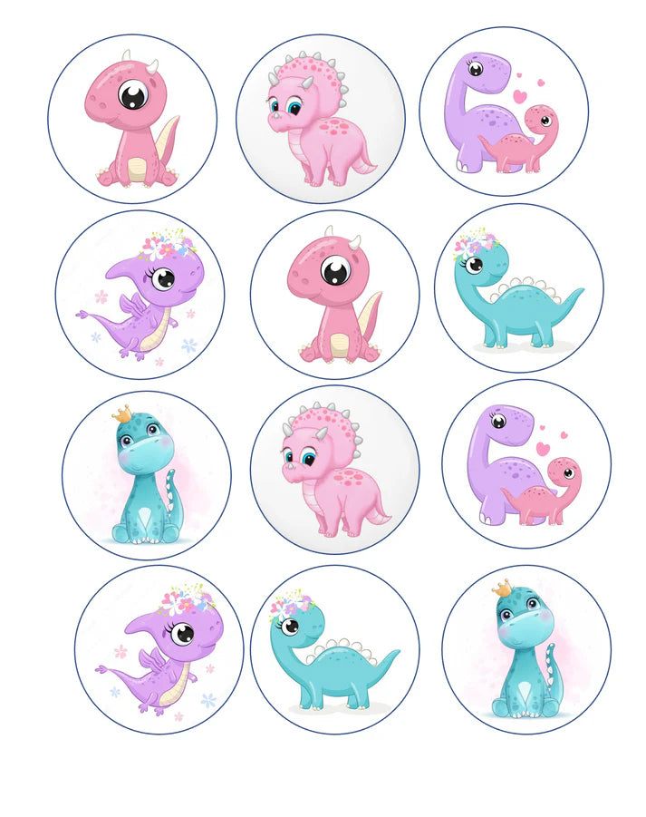 Baby Dinosaur Edible Cupcake Toppers Icing Sheet or Wafer Paper